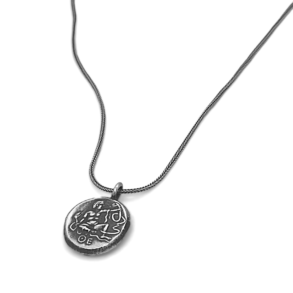Silver Didrachm of Thebes 410 BC necklace showing Heracles taming serpents on twisted silver chain