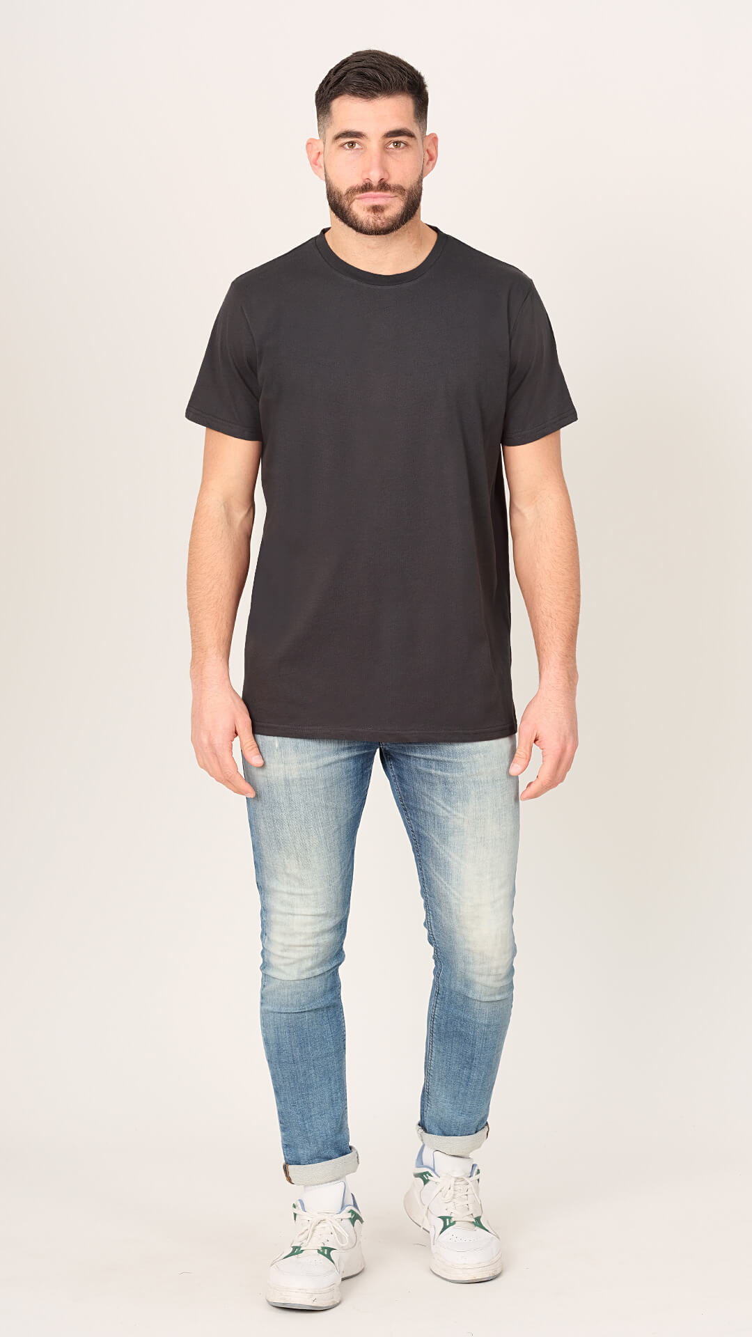 Men's basic cotton t-shirt in dark grey - front view