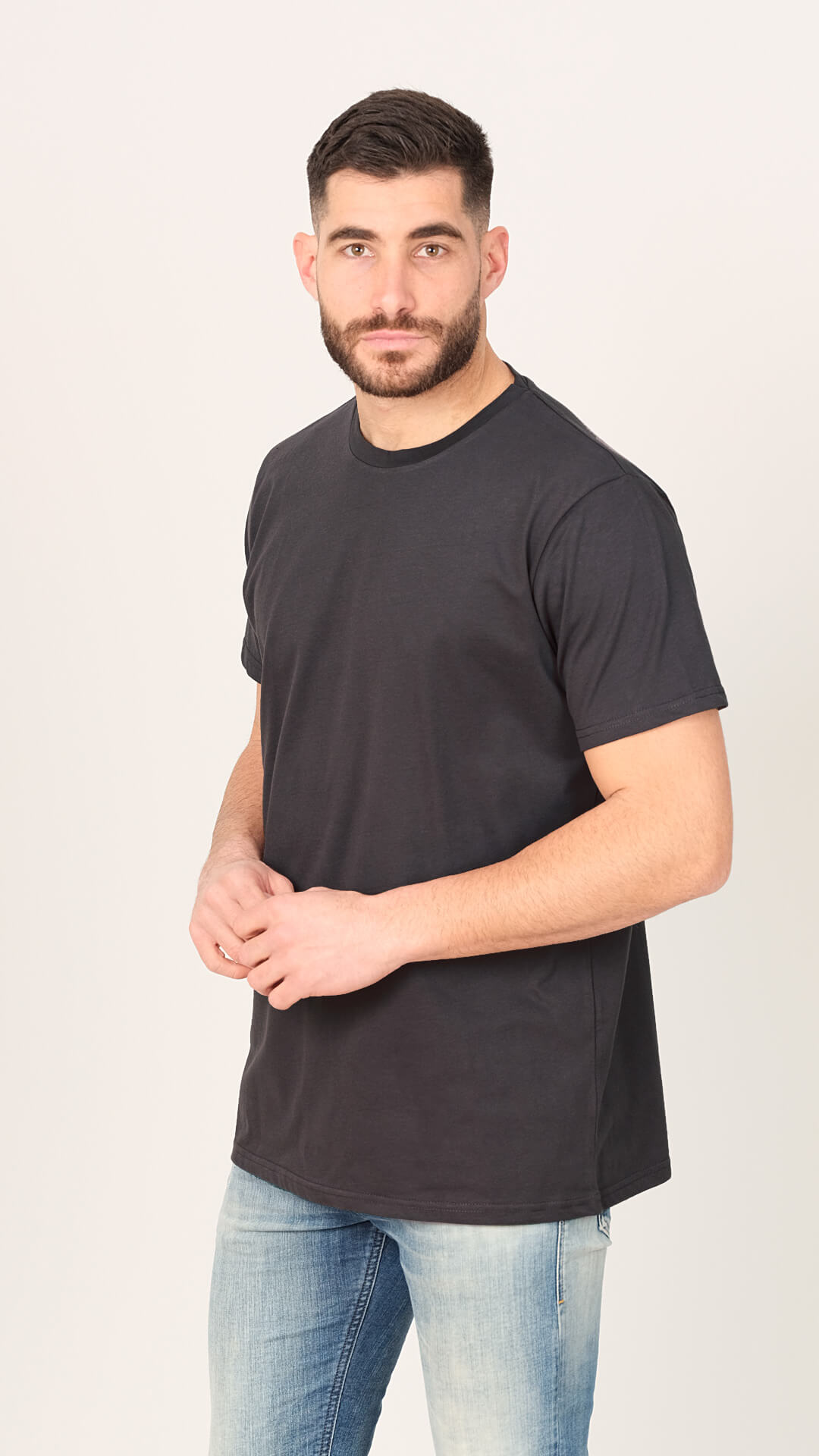 Men's basic cotton t-shirt in dark grey - side view
