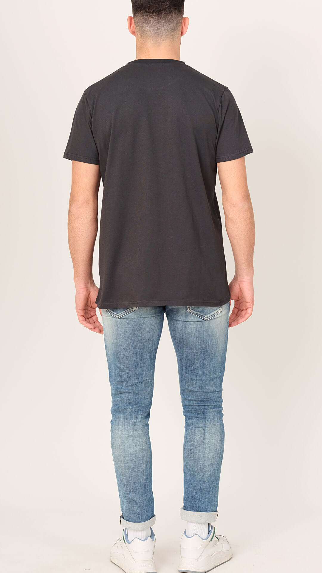 Men's basic cotton t-shirt in dark grey - back view