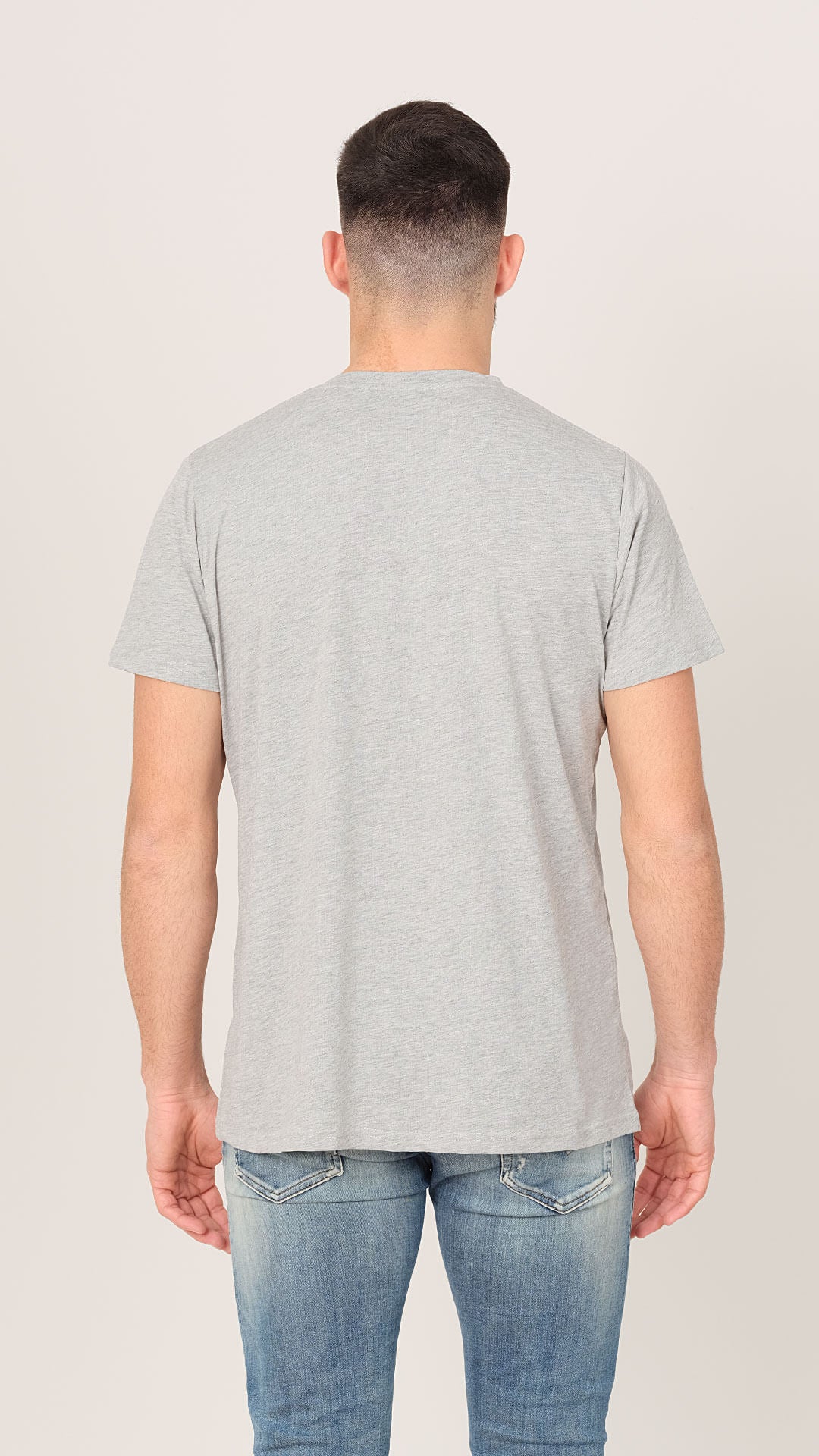 Men's basic cotton t-shirt in light grey - back view