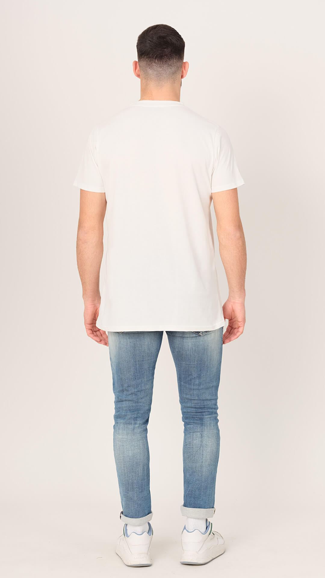 Men's basic cotton t-shirt in white - back view