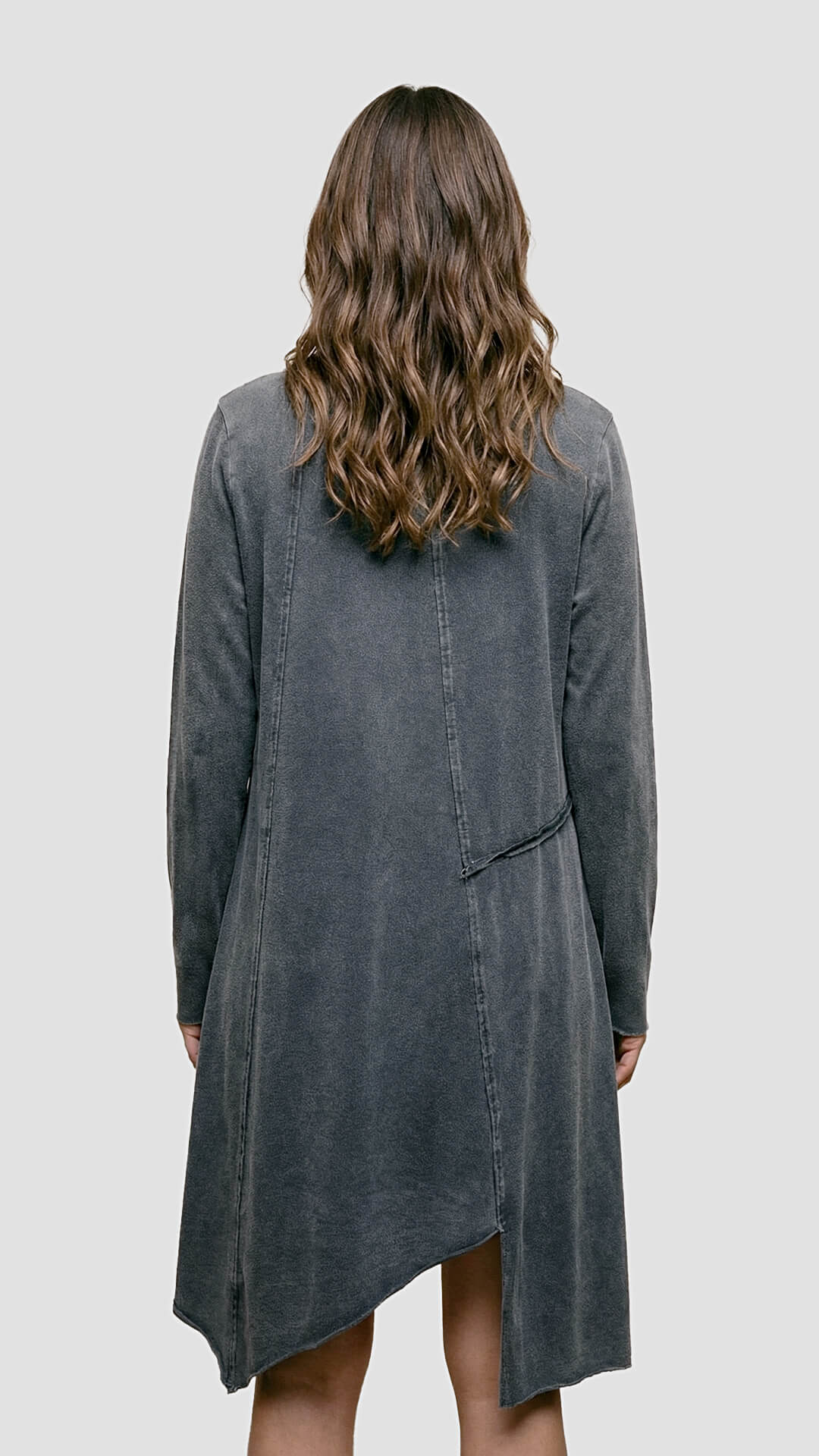 Raw Seams Dress in Dark Grey back view