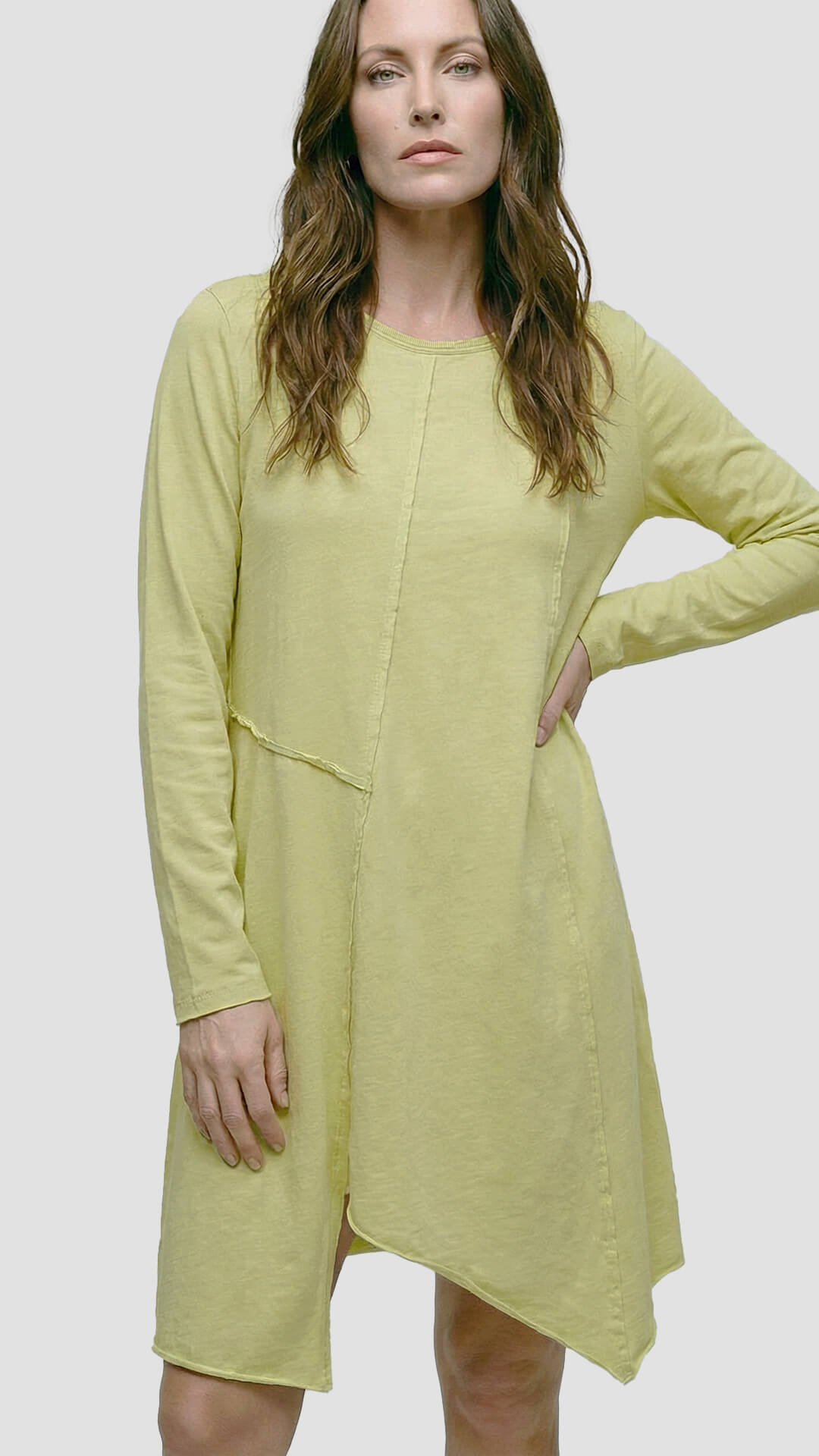 Raw Seams Dress in Lime front view