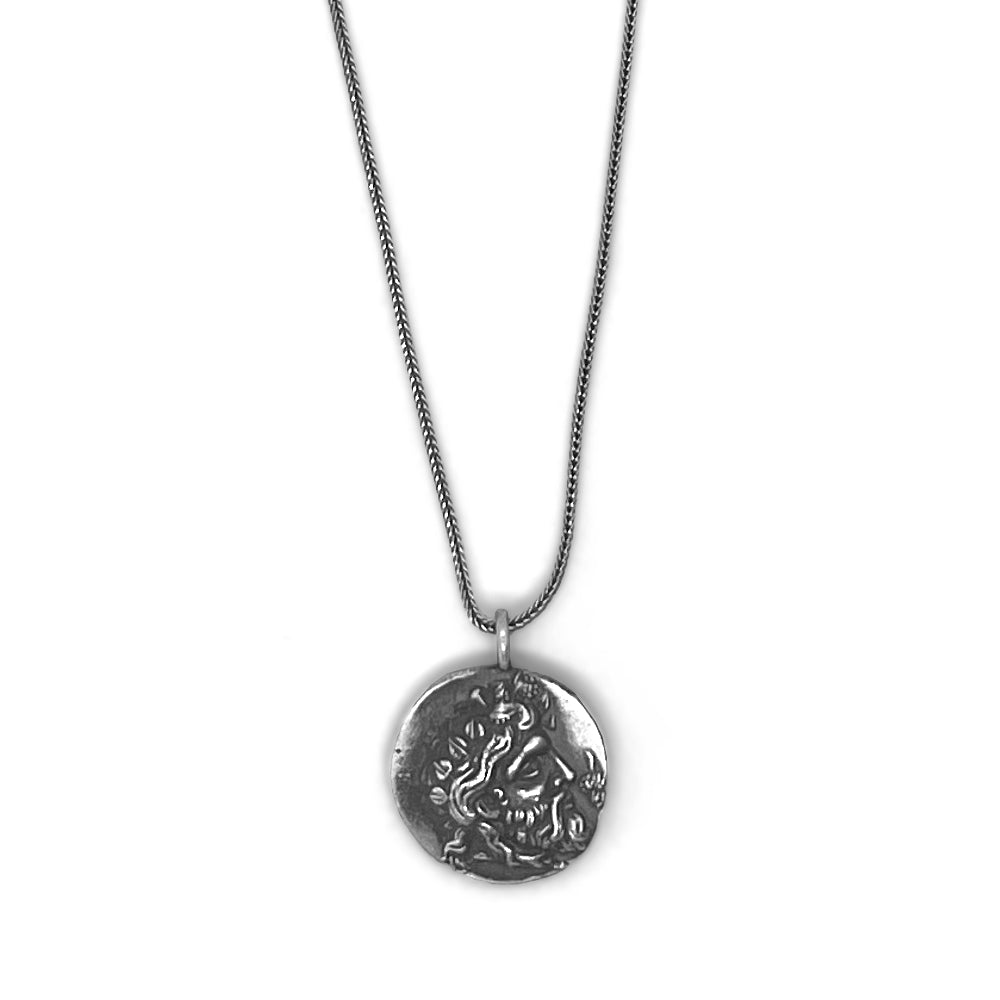 Silver Stater of Sybritos Crete 320-280 BC showing bearded head of Dionysus on twisted silver chain necklace