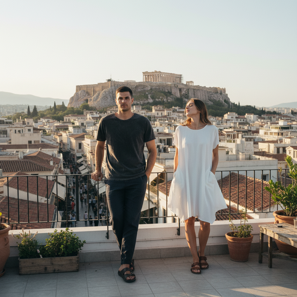 Instagram lifestyle image with models in urban Athens setting