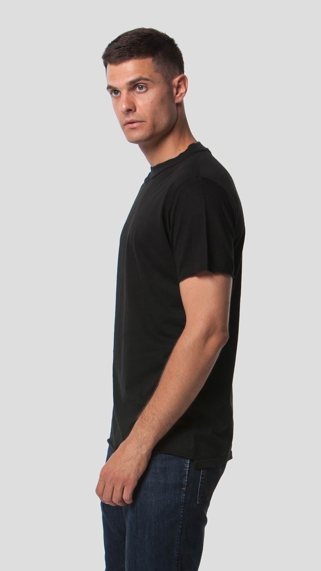Knitted Neck T-Shirt in Black, Side View