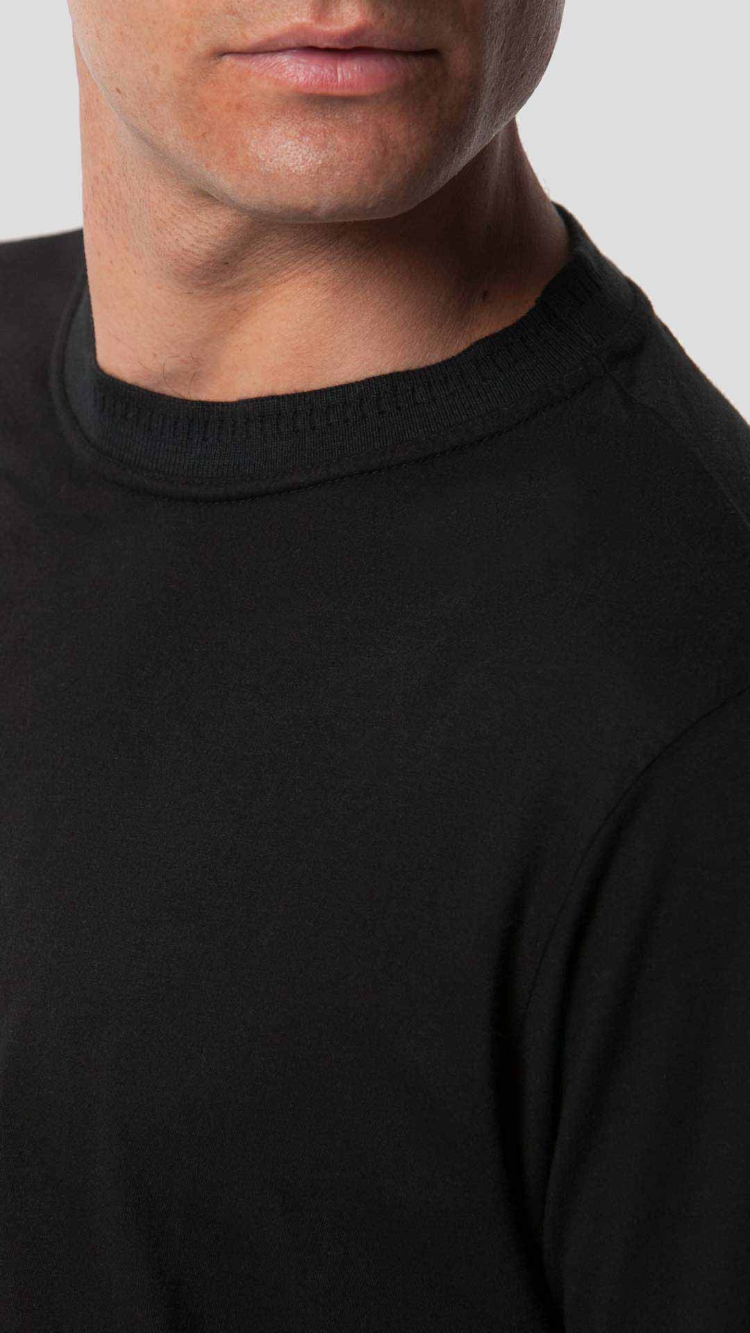Knitted Neck T-Shirt in Black, Close Up