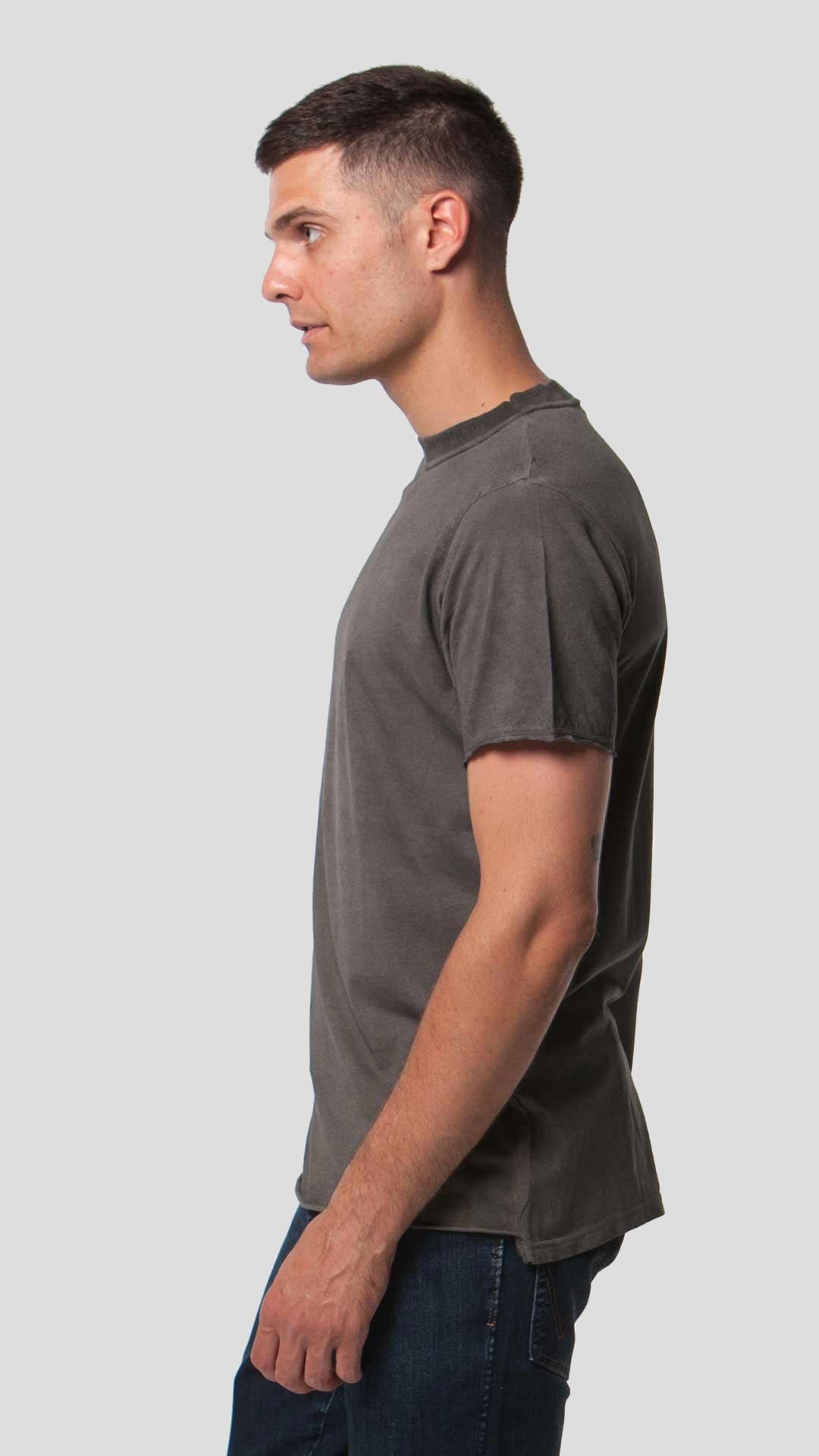 Knitted Neck T-Shirt in Brown, Side View