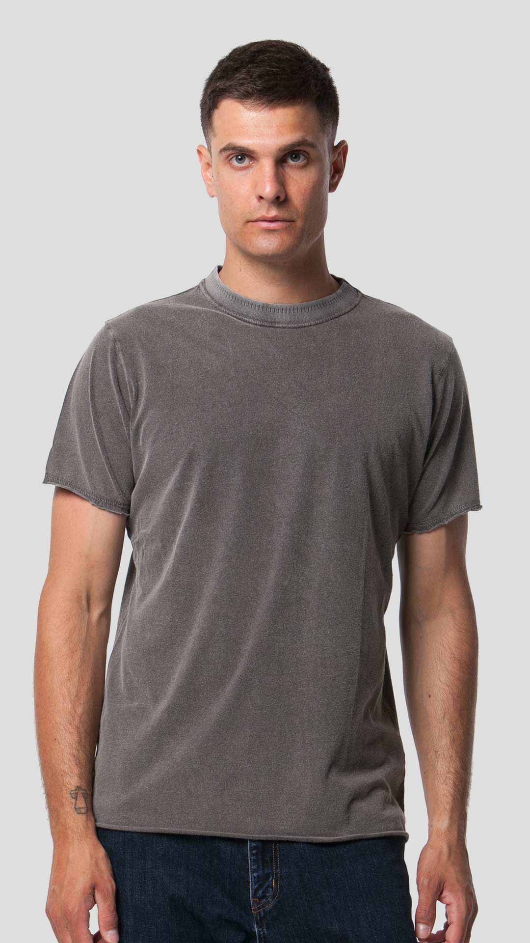 Knitted Neck T-Shirt in Grey, Front View