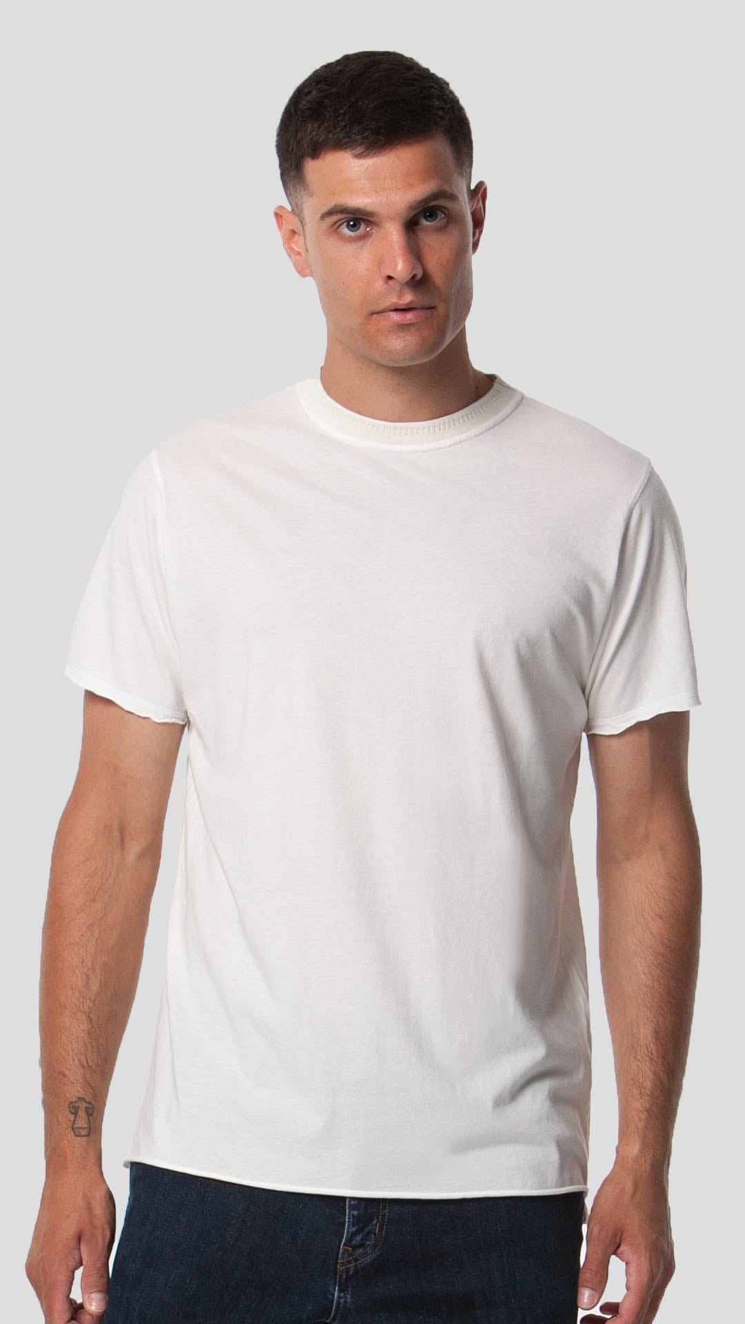 Knitted Neck T-Shirt in White, Front View