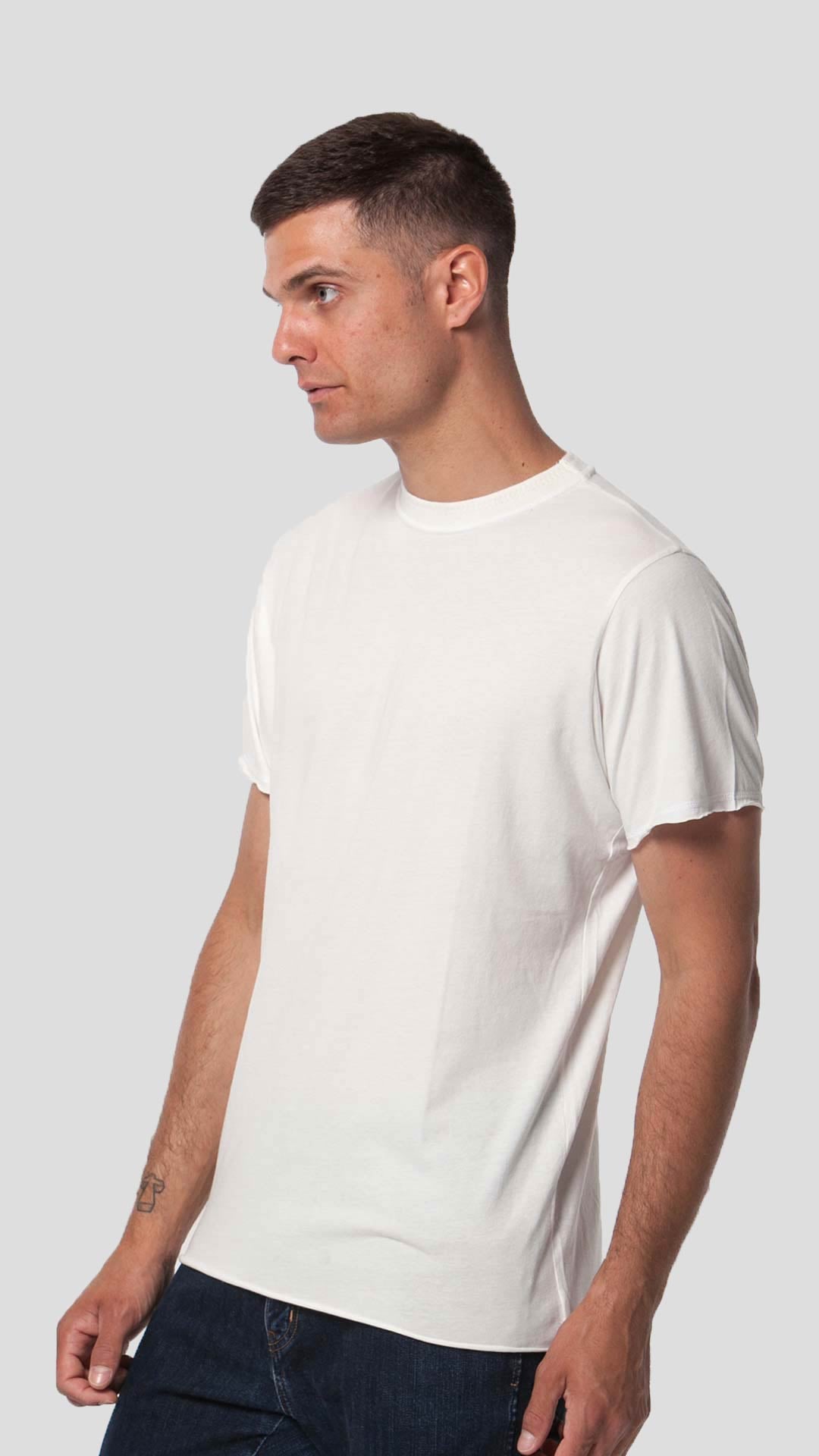 Knitted Neck T-Shirt in White, Side View