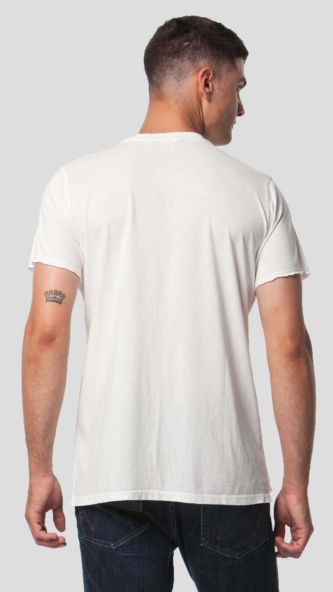 Knitted Neck T-Shirt in White, Back View
