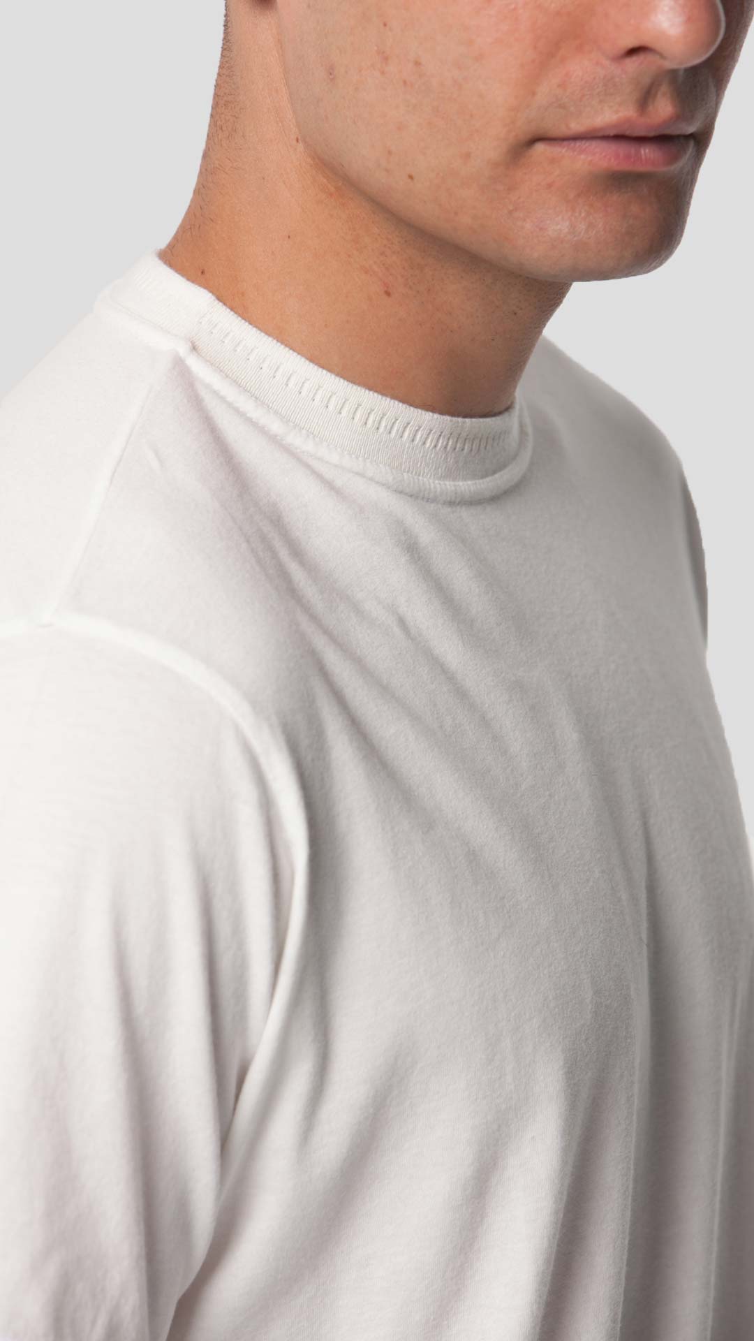 Knitted Neck T-Shirt in White, Close Up