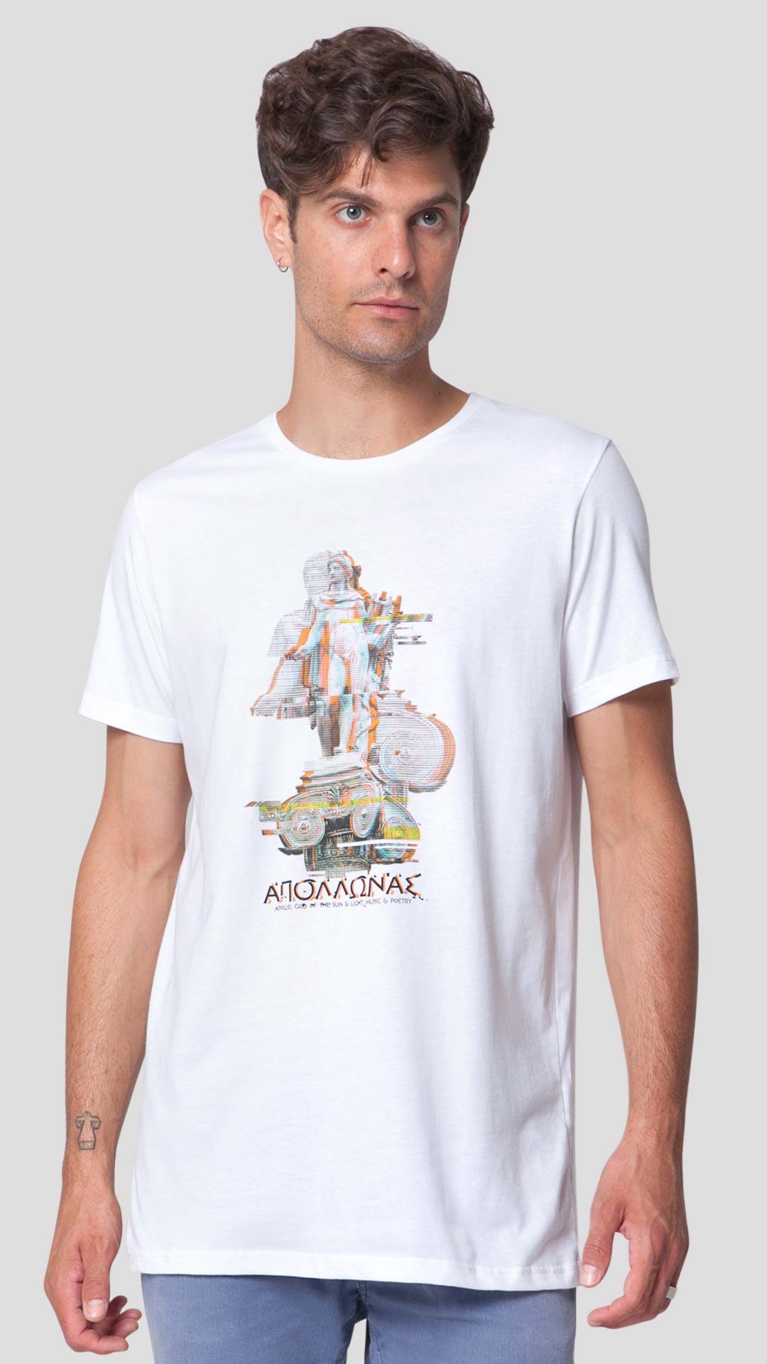 Apollo T-Shirt with Glitch Effect Design, in White, Front View
