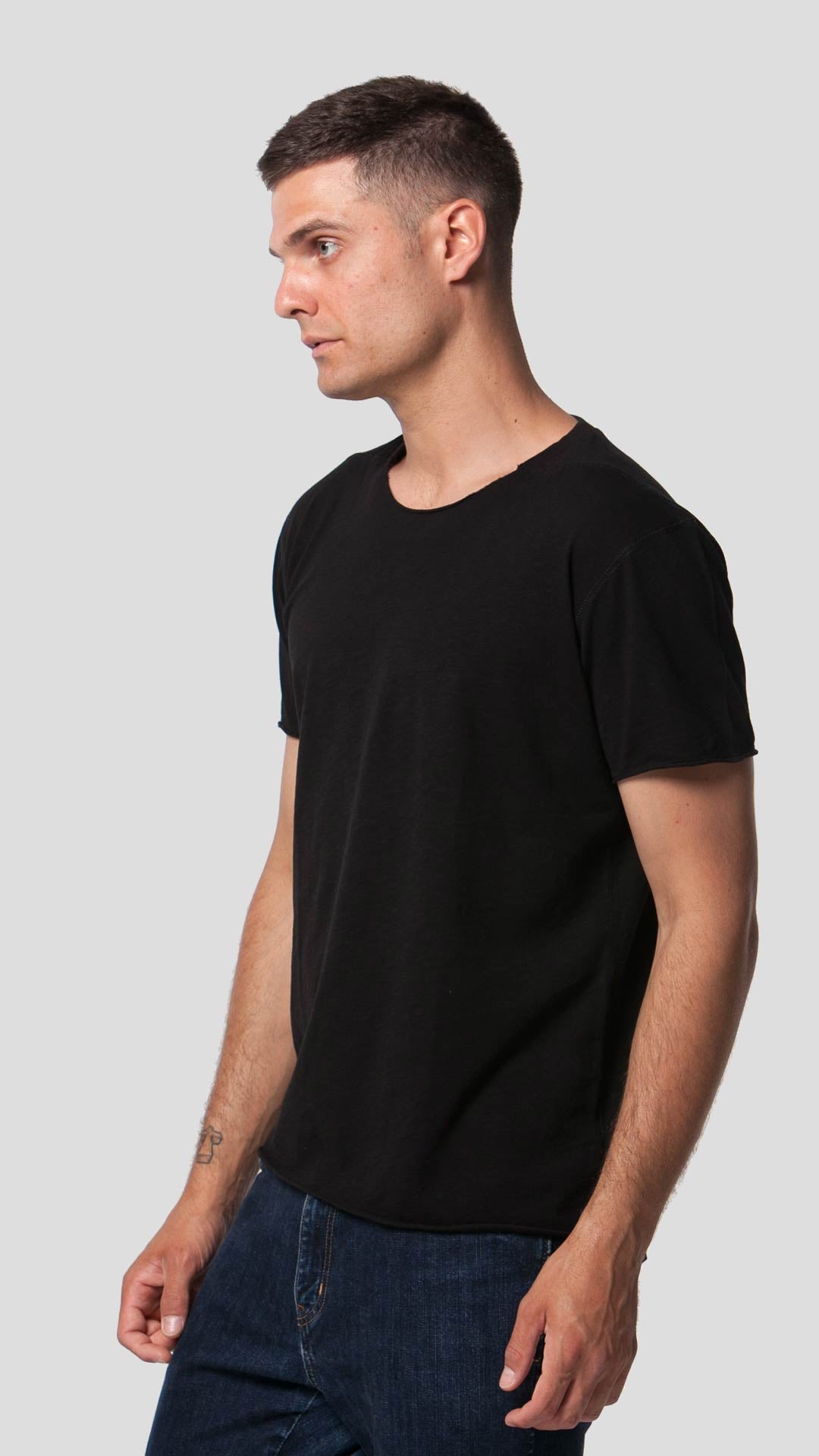 Men's Triangle T-Shirt in Grey, Side View.
