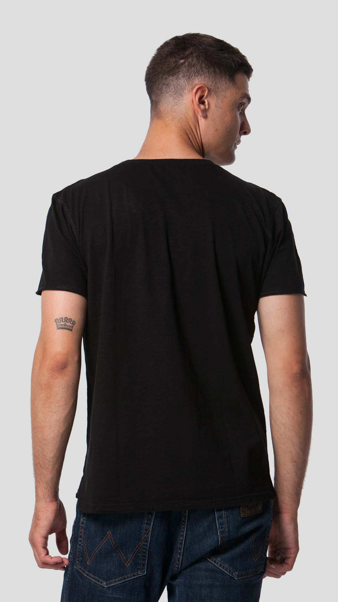 Men's Triangle T-Shirt in Grey, Back View.