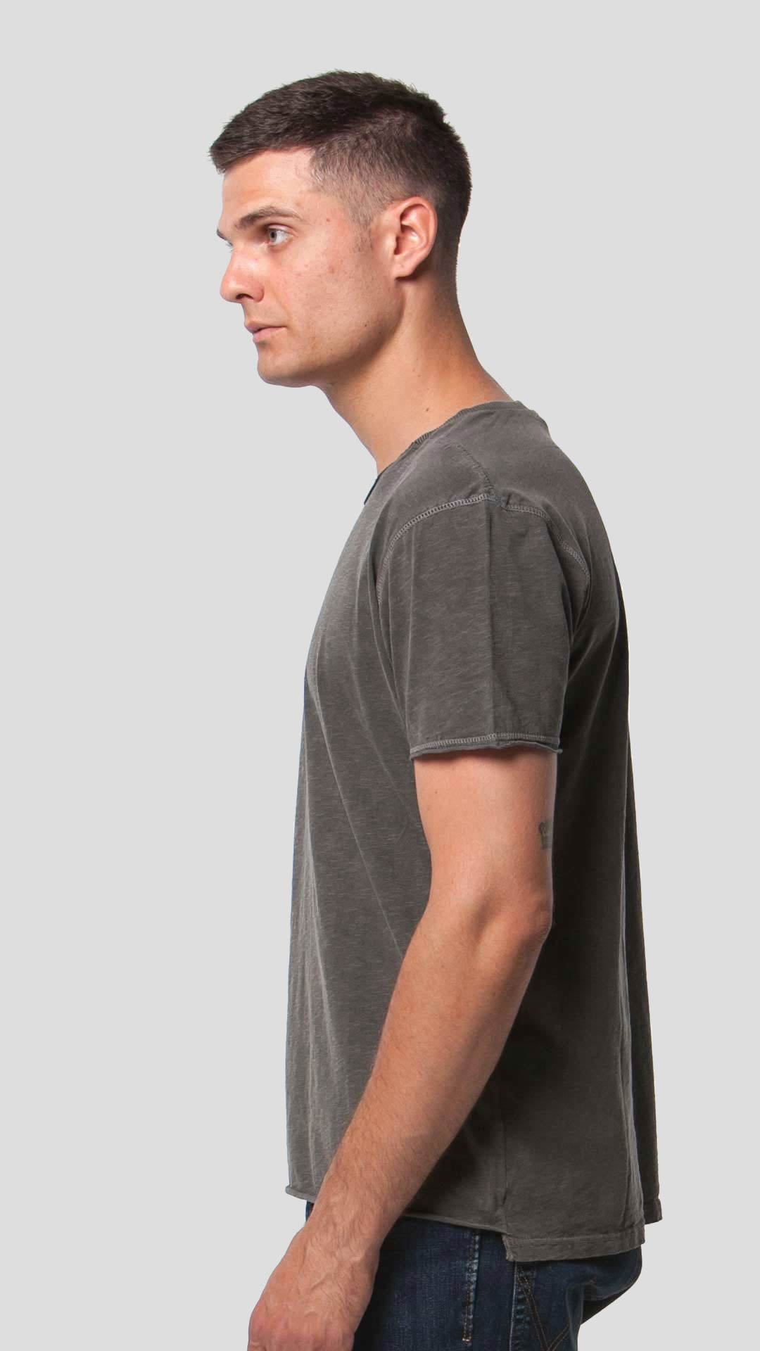 Men's Triangle T-Shirt in Grey, Side View.