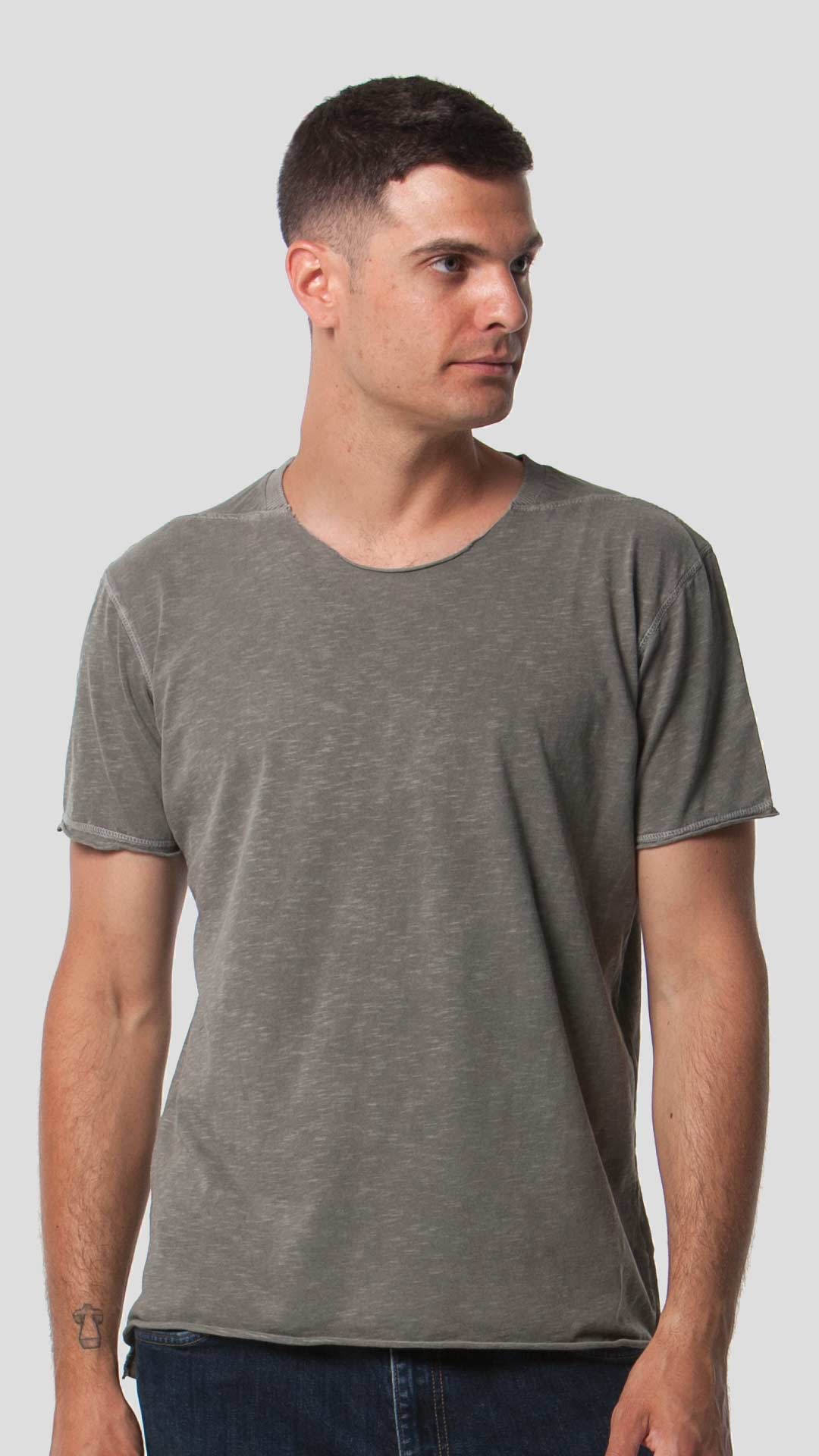 Men's Triangle T-Shirt in Light Grey, Front View.