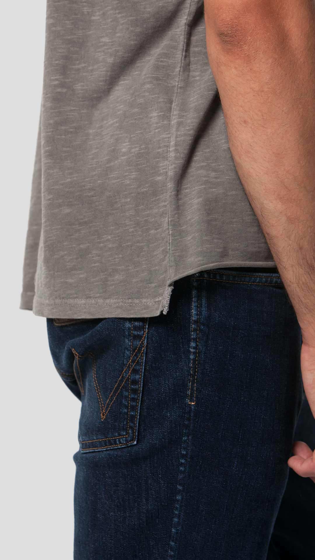 Men's Triangle T-Shirt in Light Grey, View of side detail.