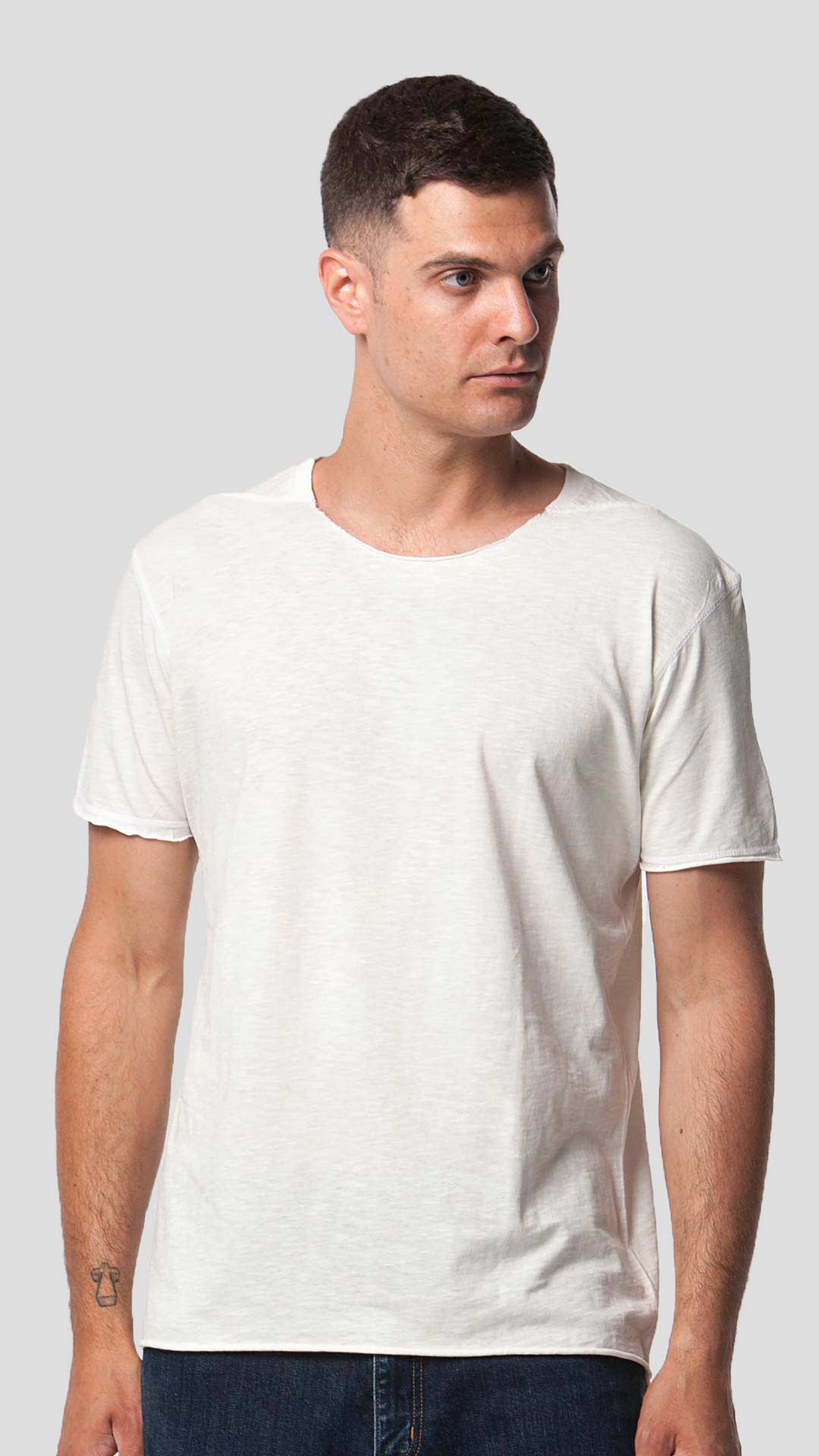 Men's Triangle T-Shirt in Off White, Front View.
