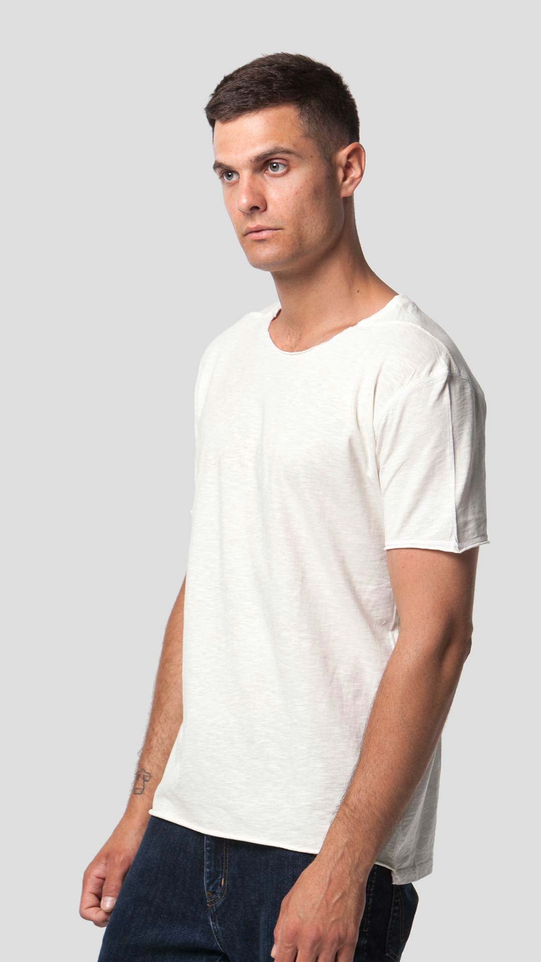 Men's Triangle T-Shirt in Off White, Front View.