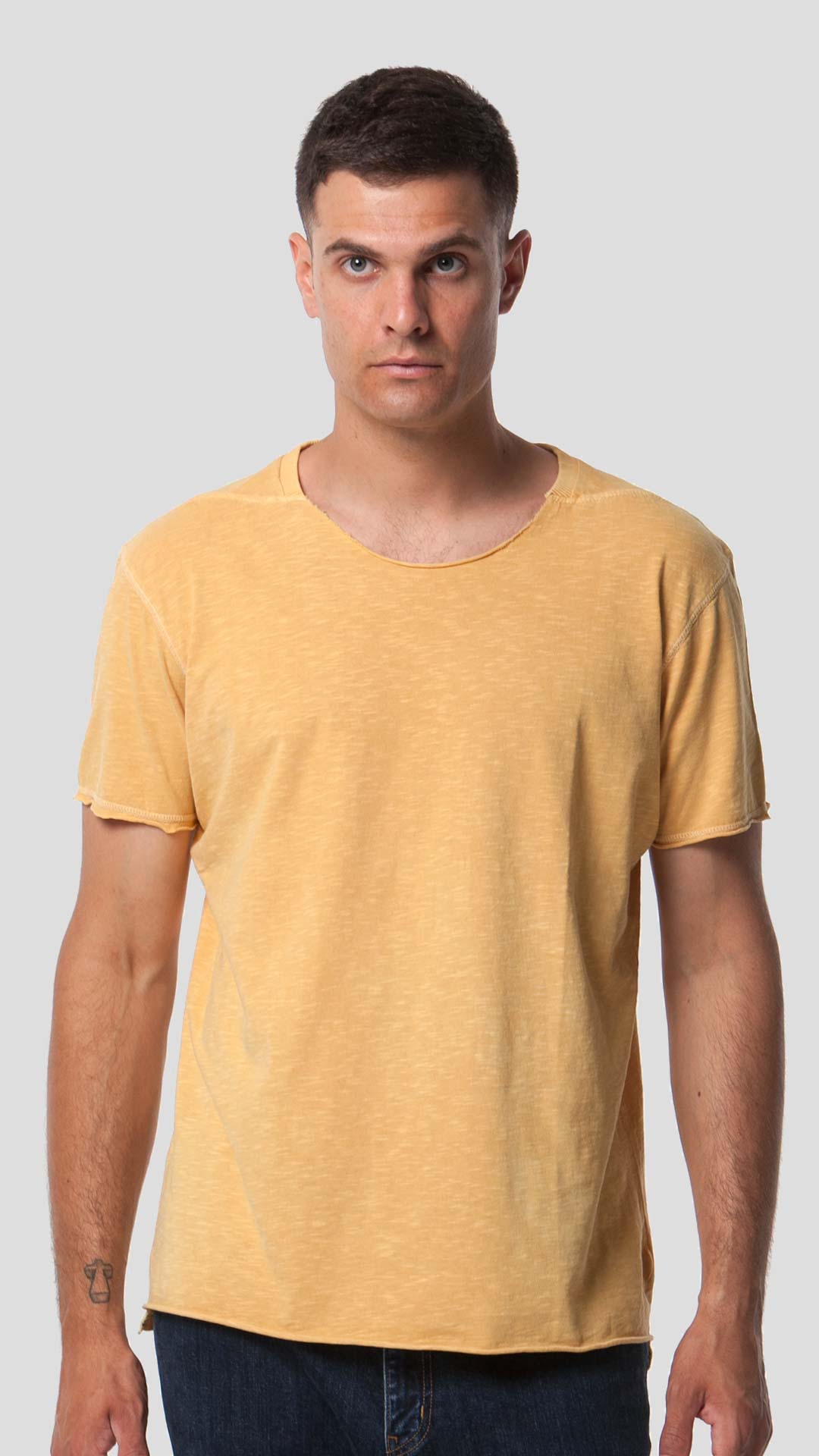 Men's Triangle T-Shirt in Yellow, Front View.