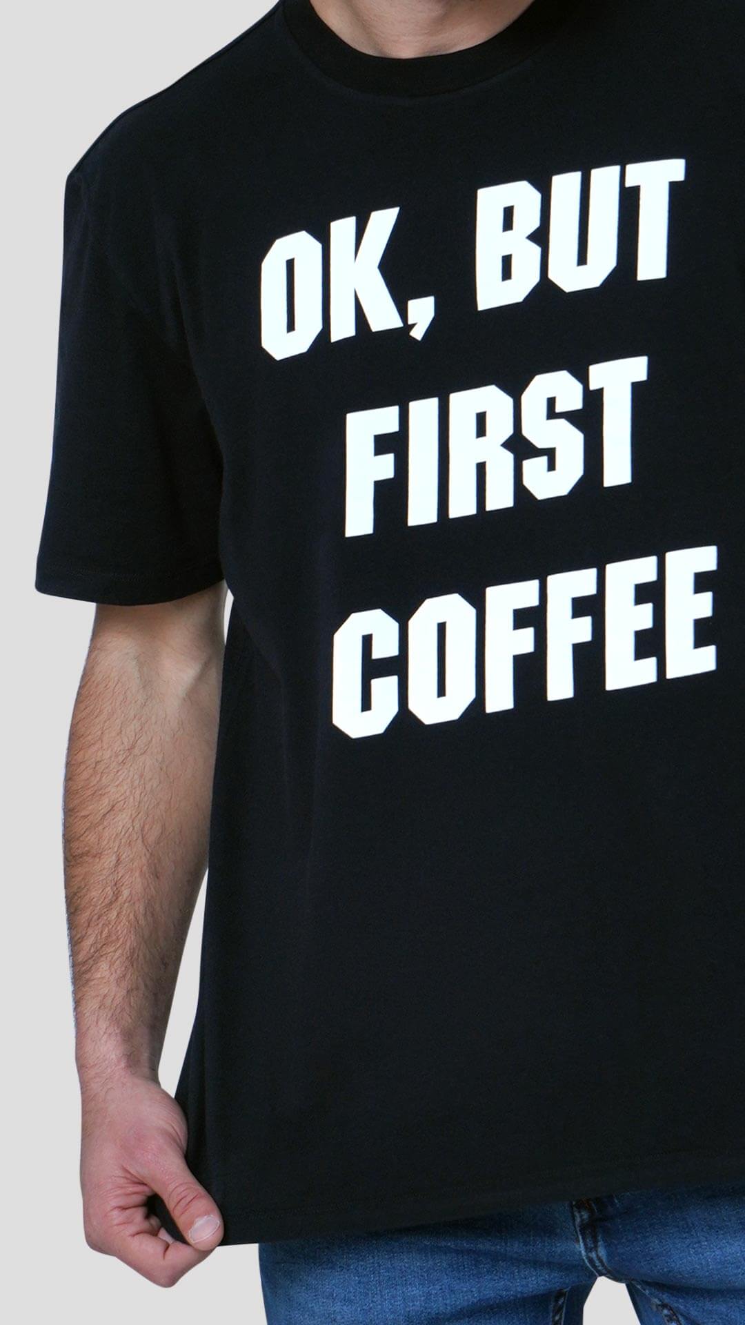 Coffee T-Shirt in Black, Close Up