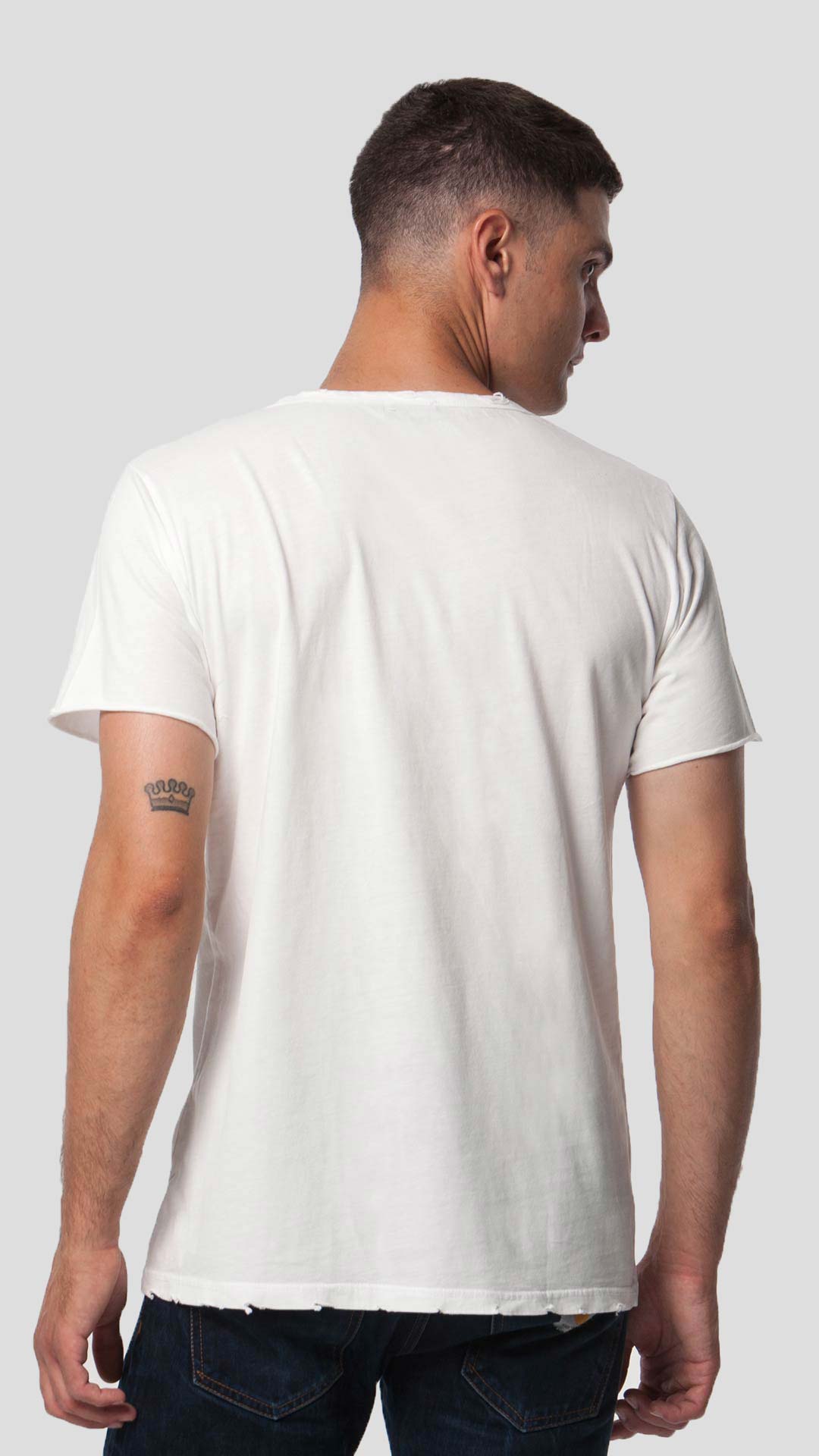 Off-White men's eco-friendly short sleeve t-shirt, back view.