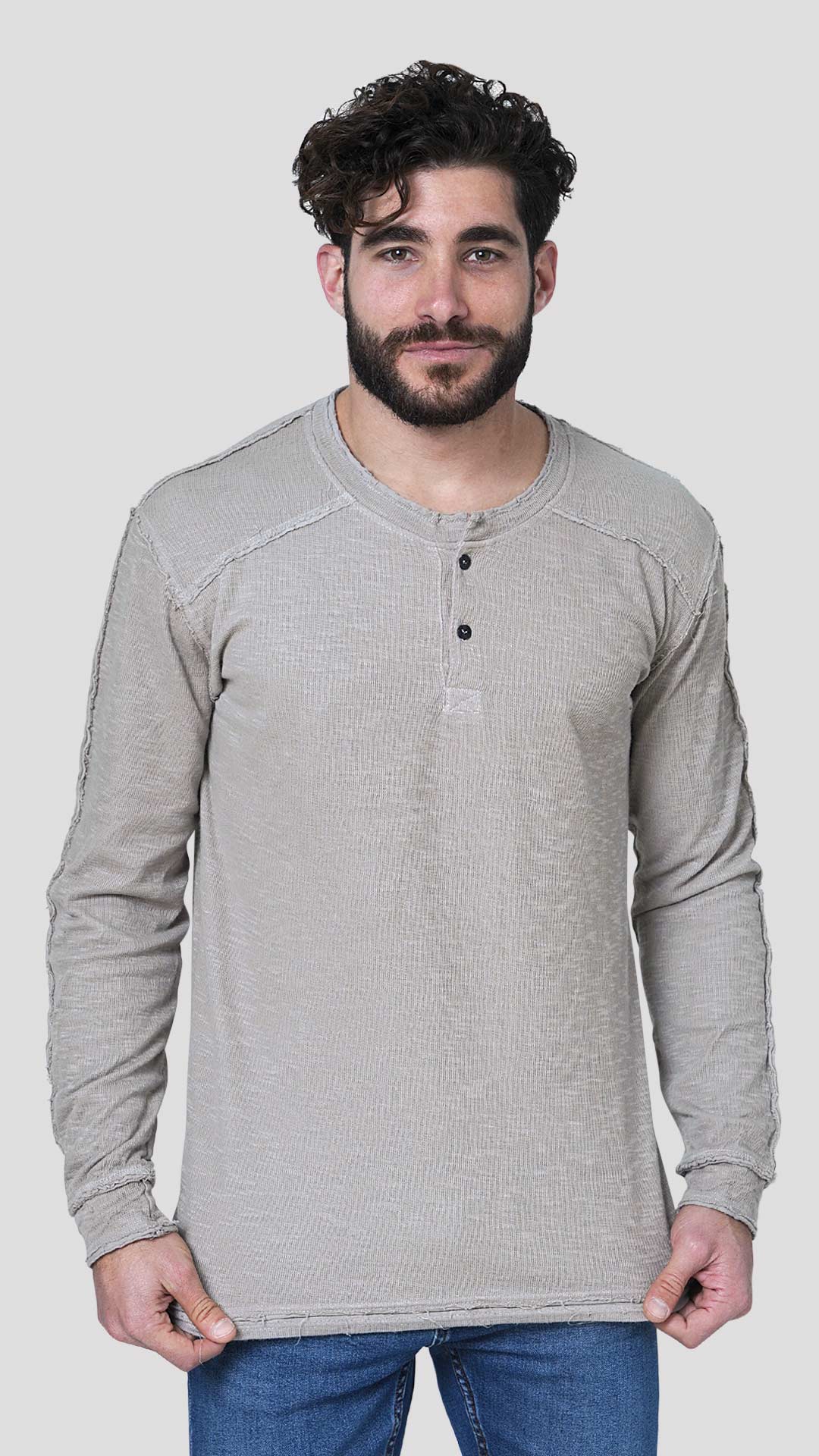 Double Layer Sweatshirt in Beige, Front View