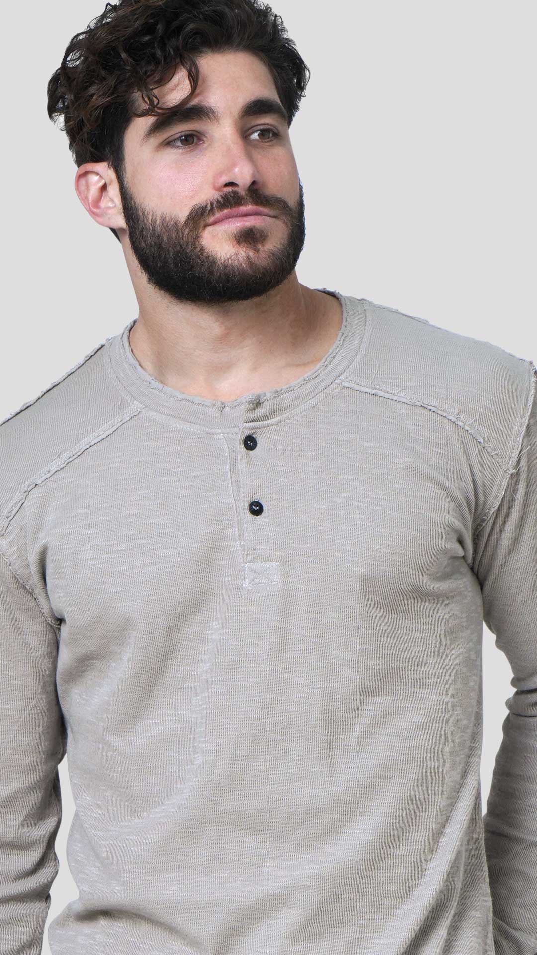 Double Layer Sweatshirt in Beige, Front View Close Up