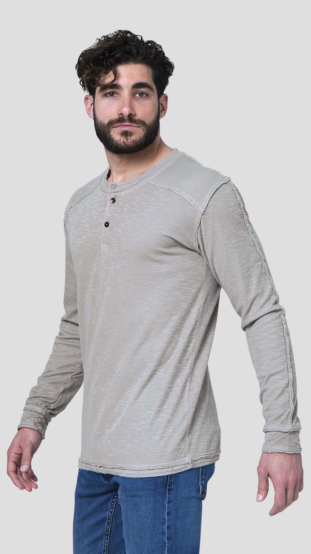 Double Layer Sweatshirt in Beige, Side View