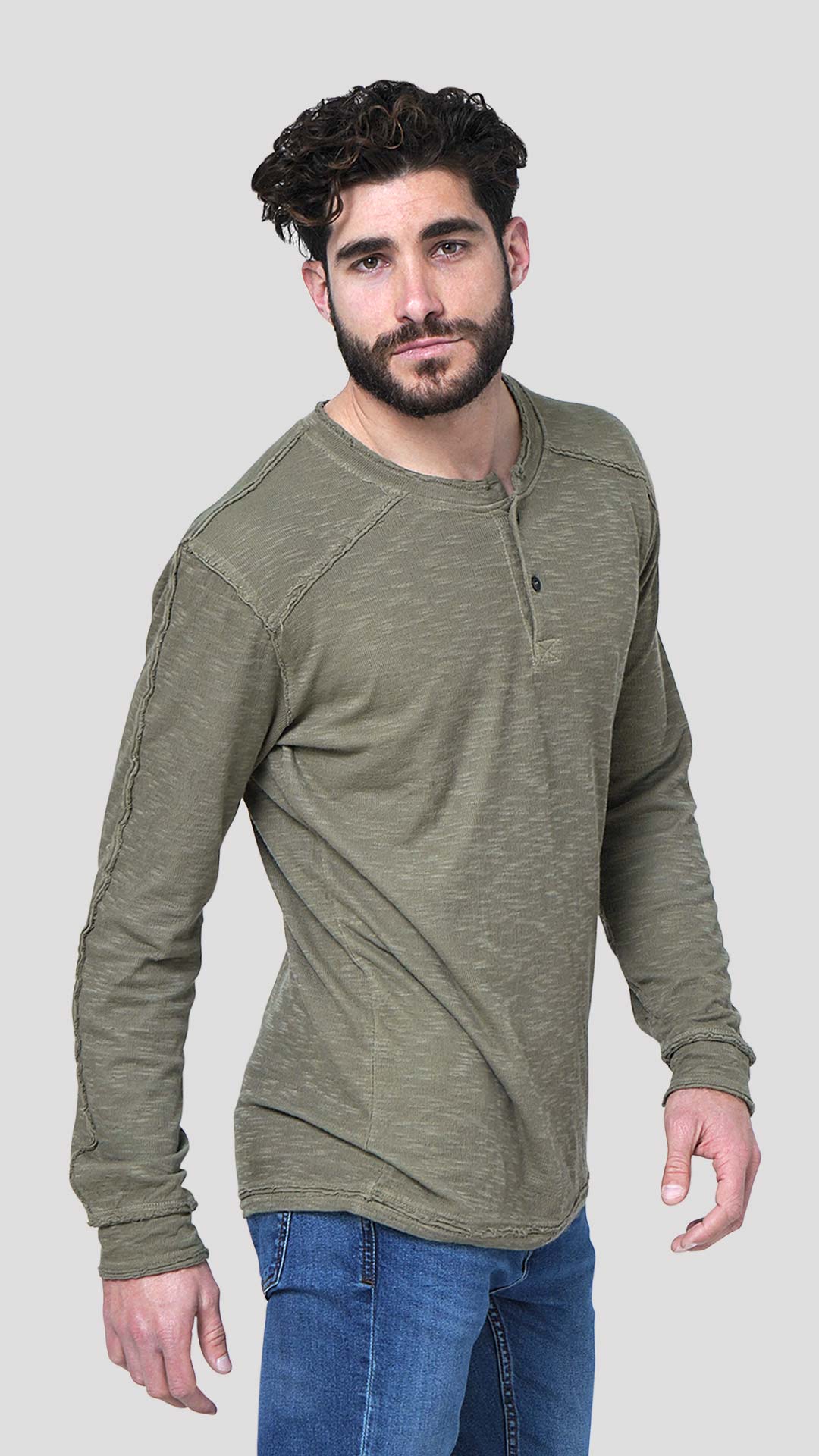 Double Layer Sweatshirt in Khaki, Side View