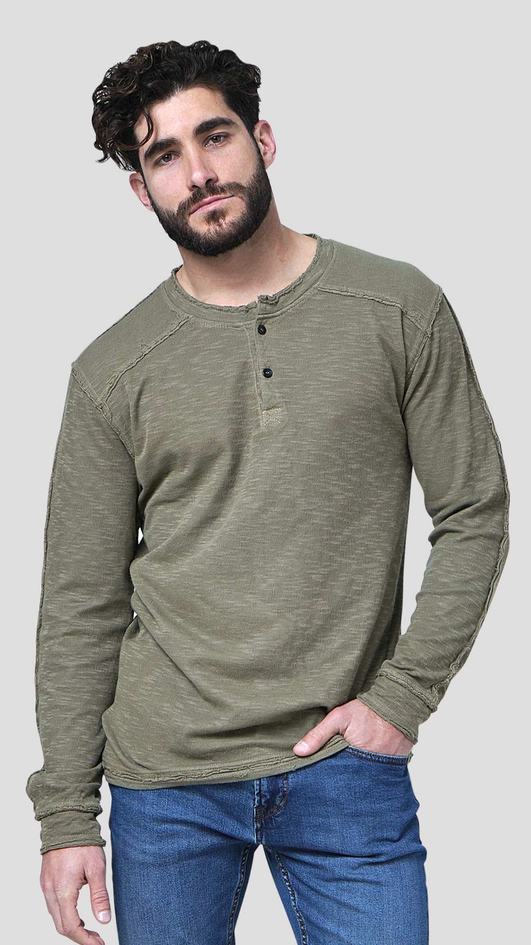 Double Layer Sweatshirt in Khaki, Front View