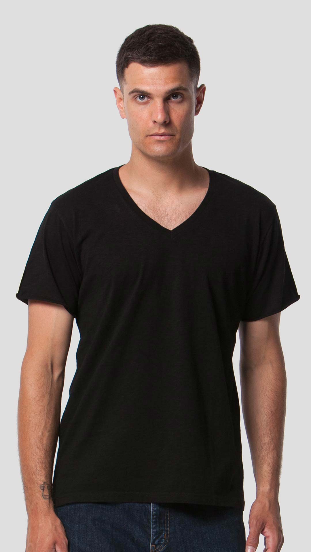 V-Neck T-Shirt in Black, Front View