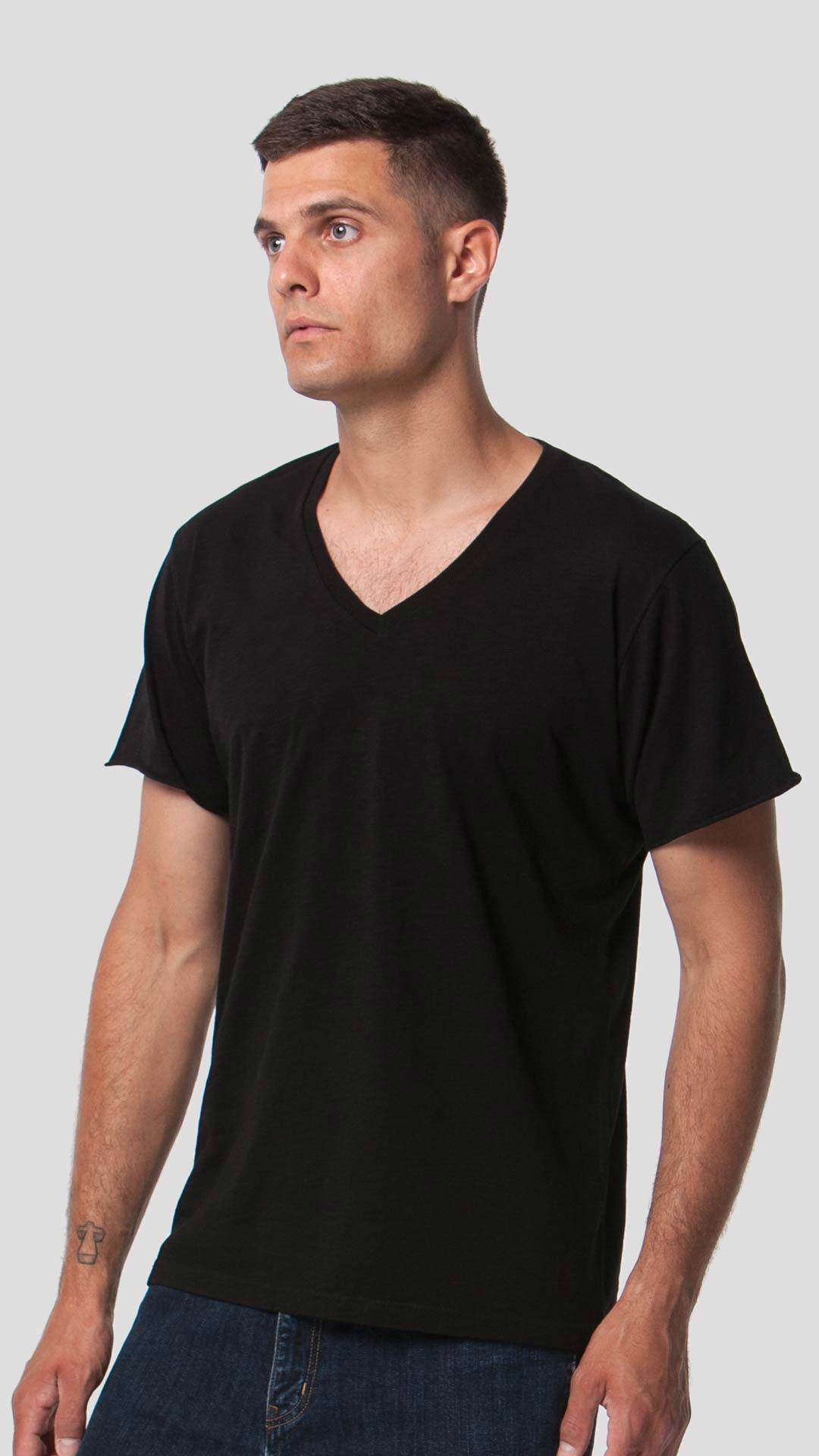 V-Neck T-Shirt in Black, Front View