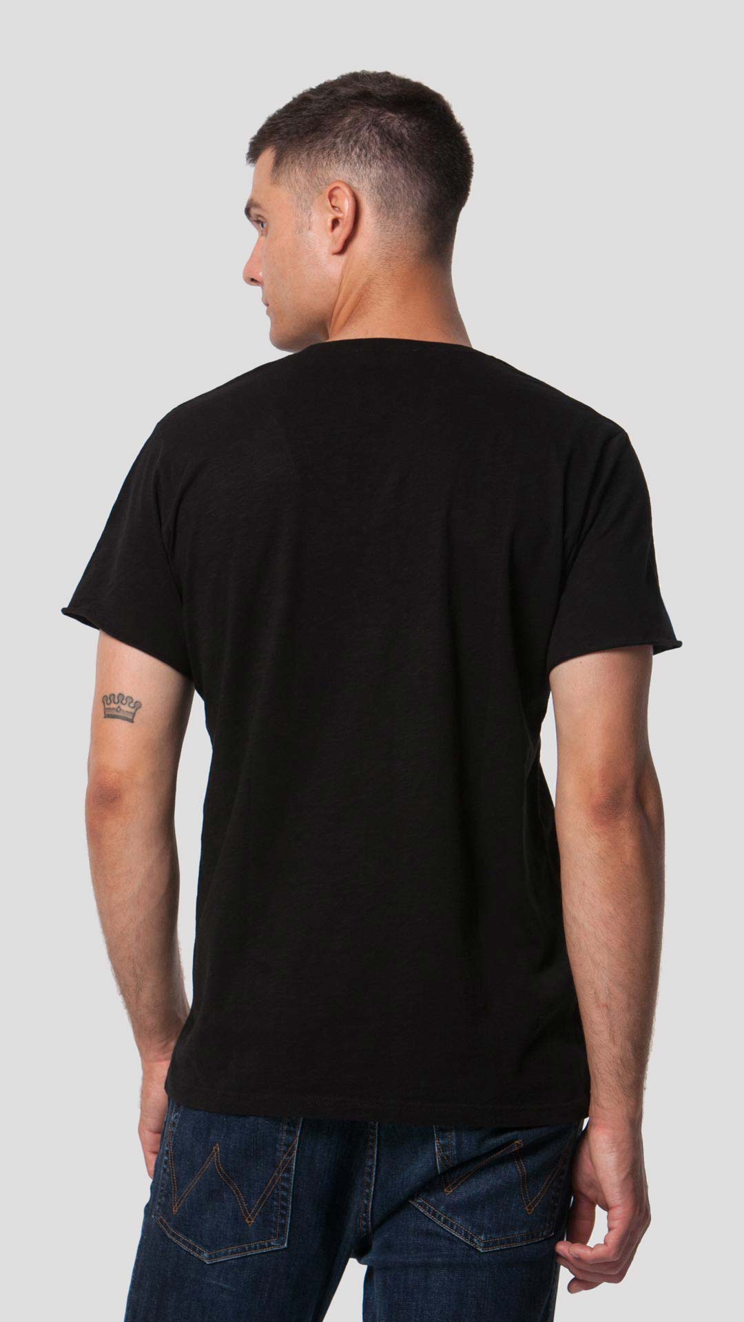 V-Neck T-Shirt in Black, Back View
