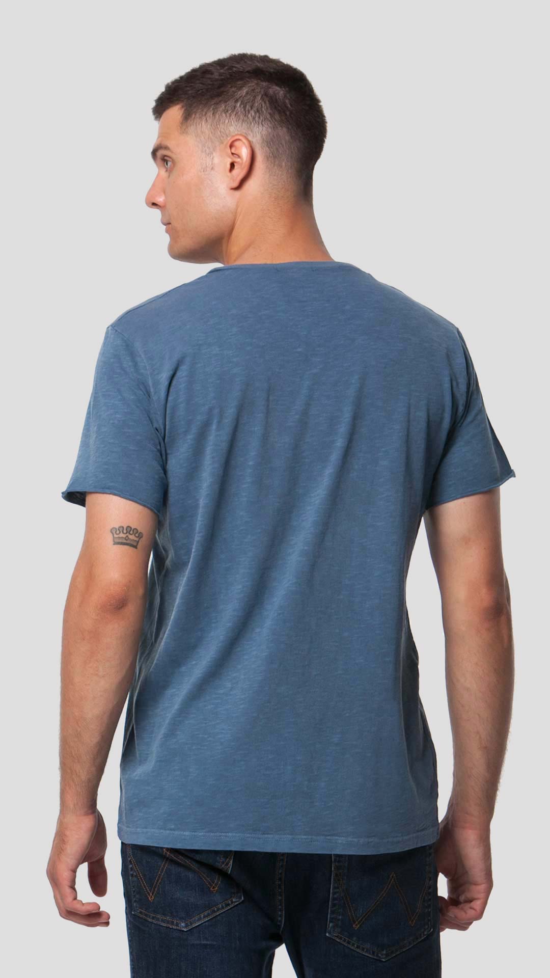 V-Neck T-Shirt in Blue, Back View