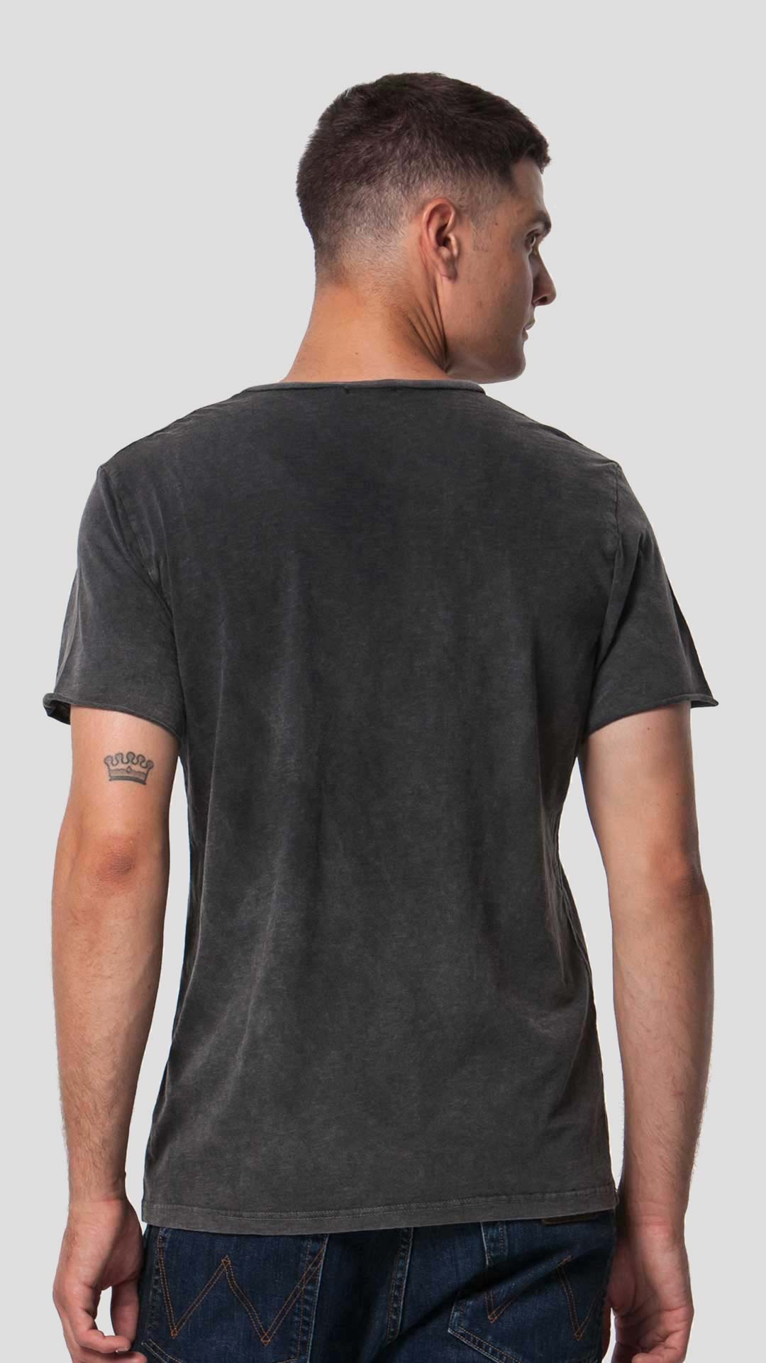 V-Neck T-Shirt in Dark Grey, Back View