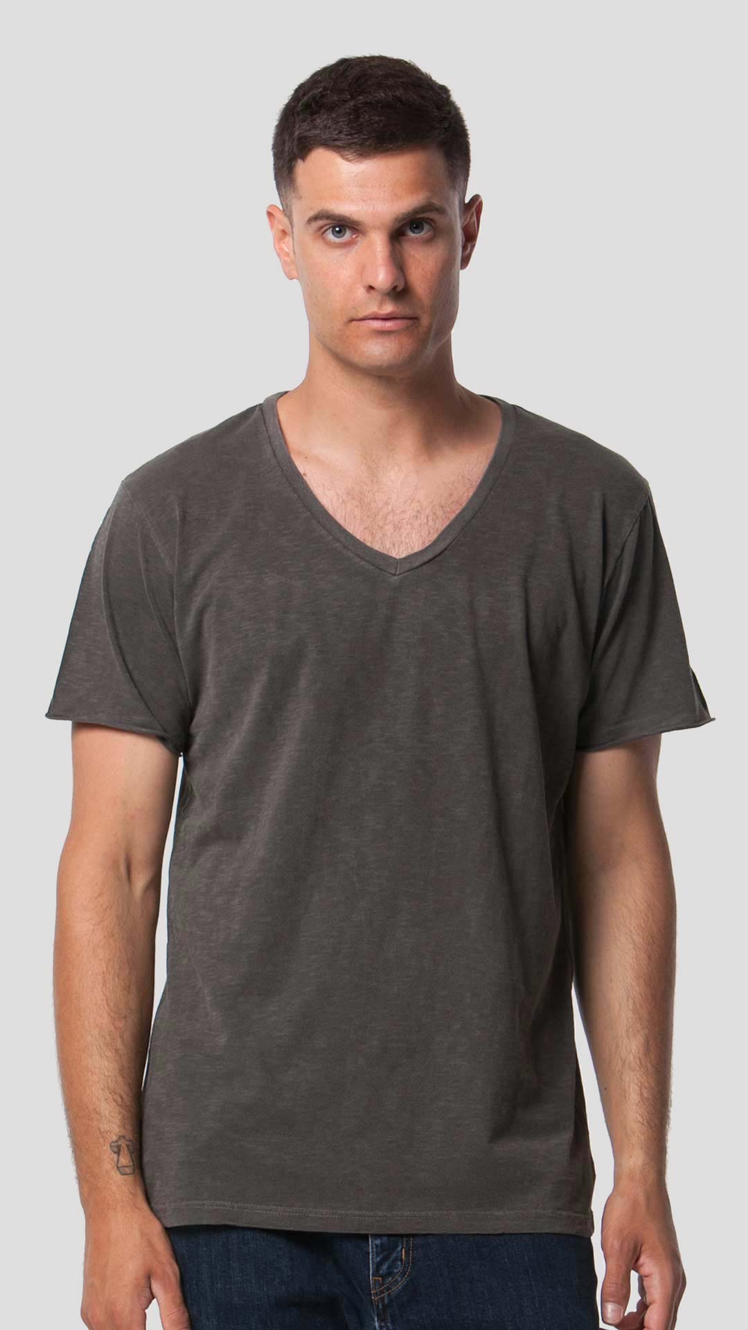 V-Neck T-Shirt in Khaki, Front View