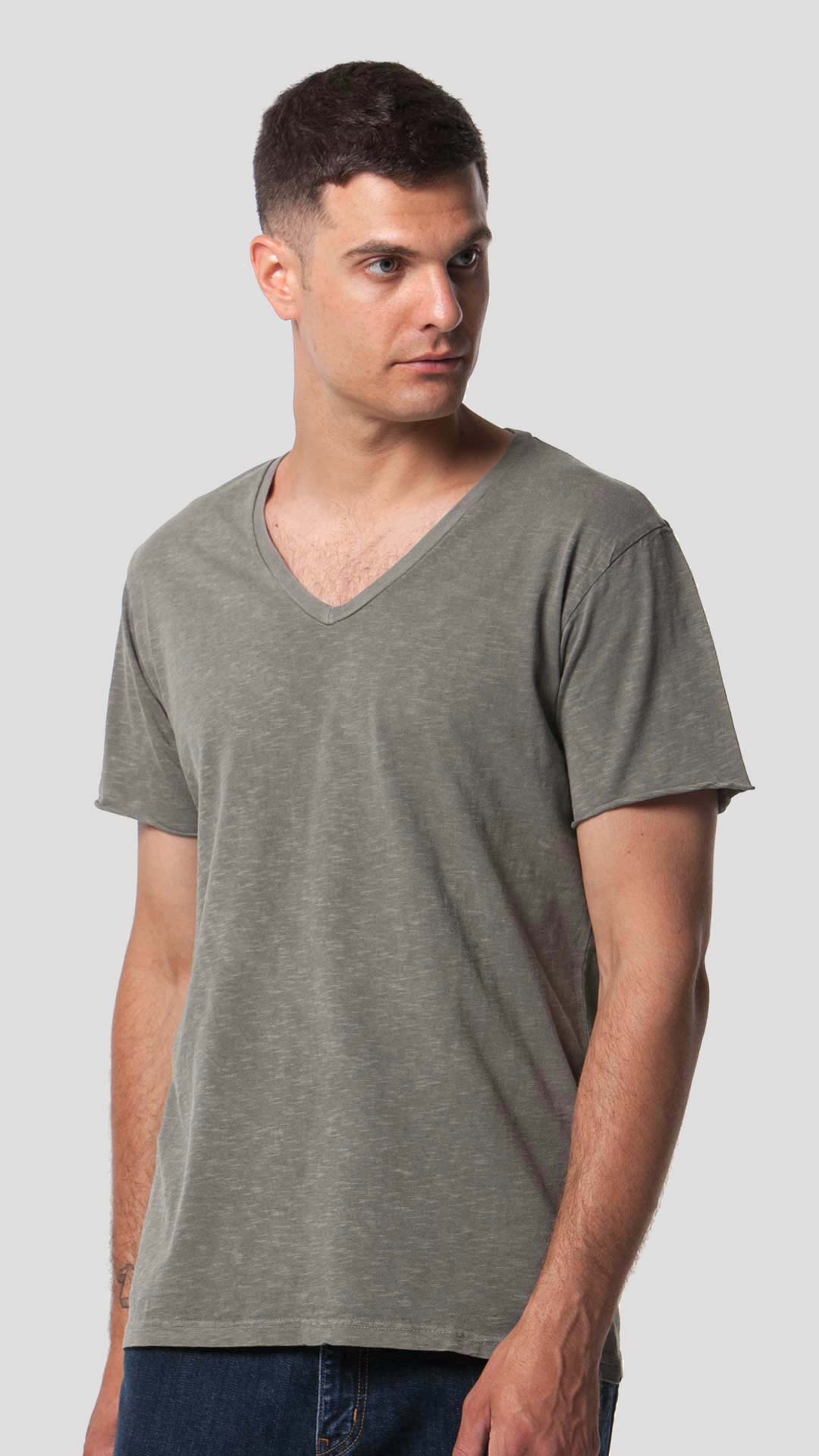 V-Neck T-Shirt in Light Khaki, Front View