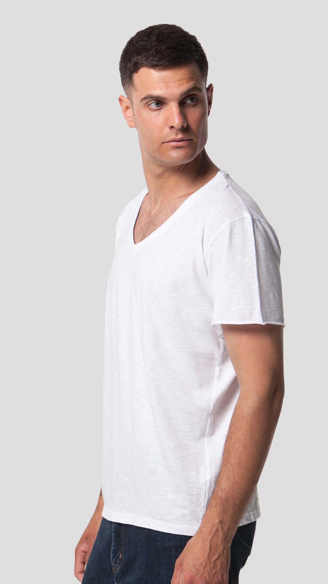 V-Neck T-Shirt in White, Side View
