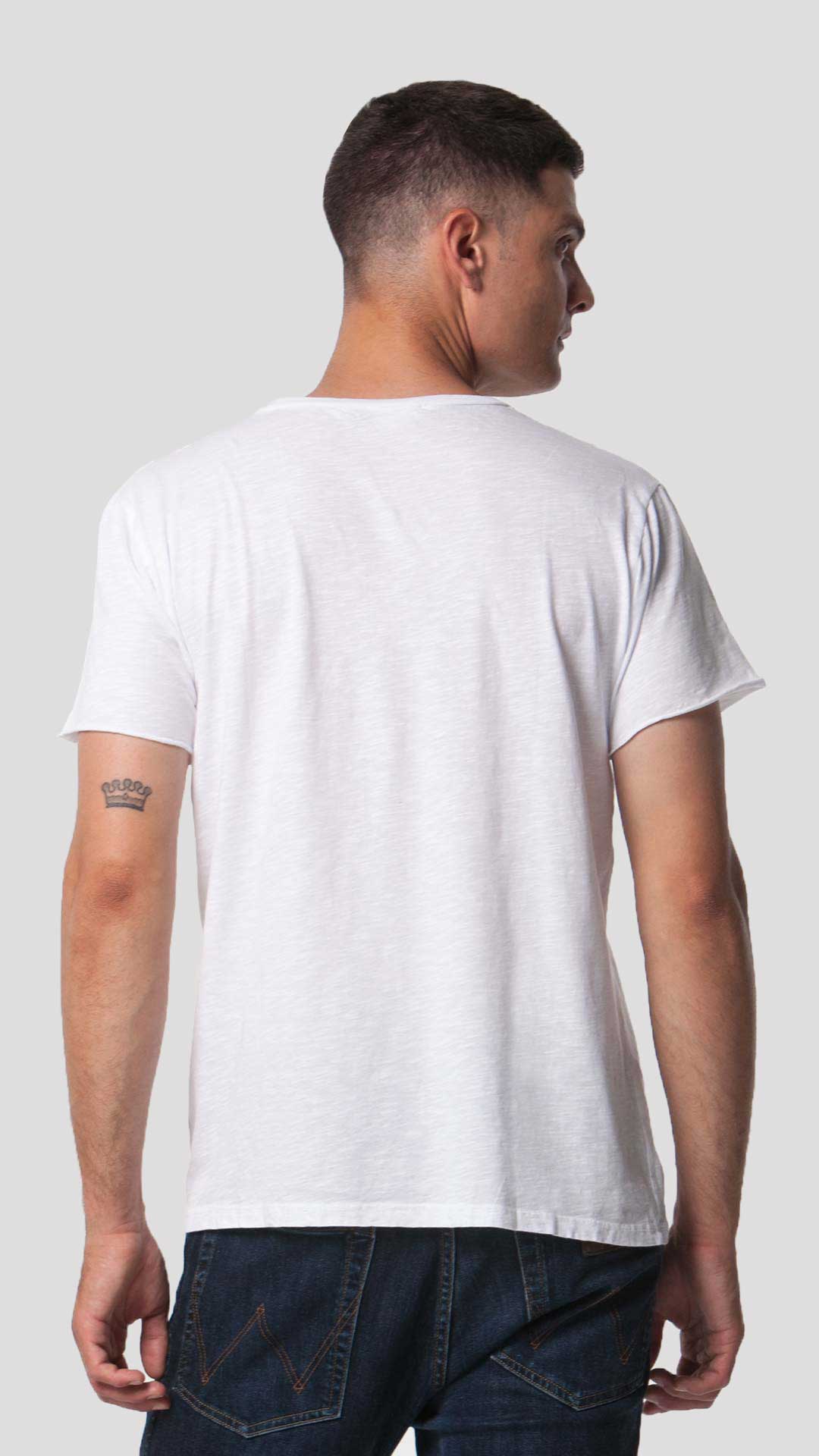 V-Neck T-Shirt in White, Back View