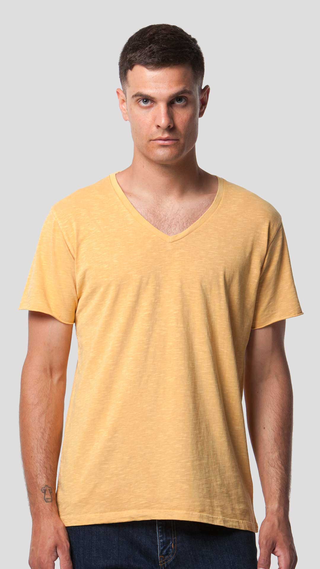 V-Neck T-Shirt in Yellow, Front View