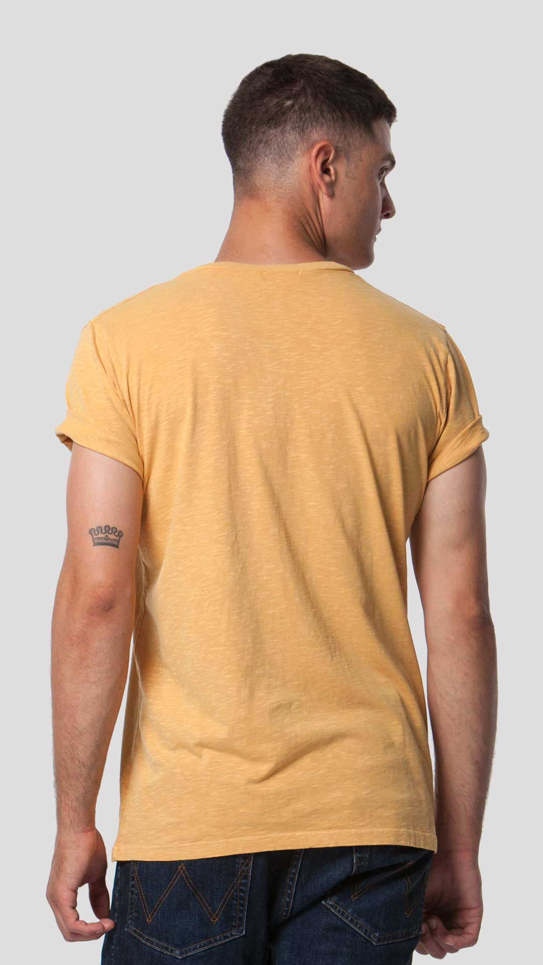 V-Neck T-Shirt in Yellow, Back View