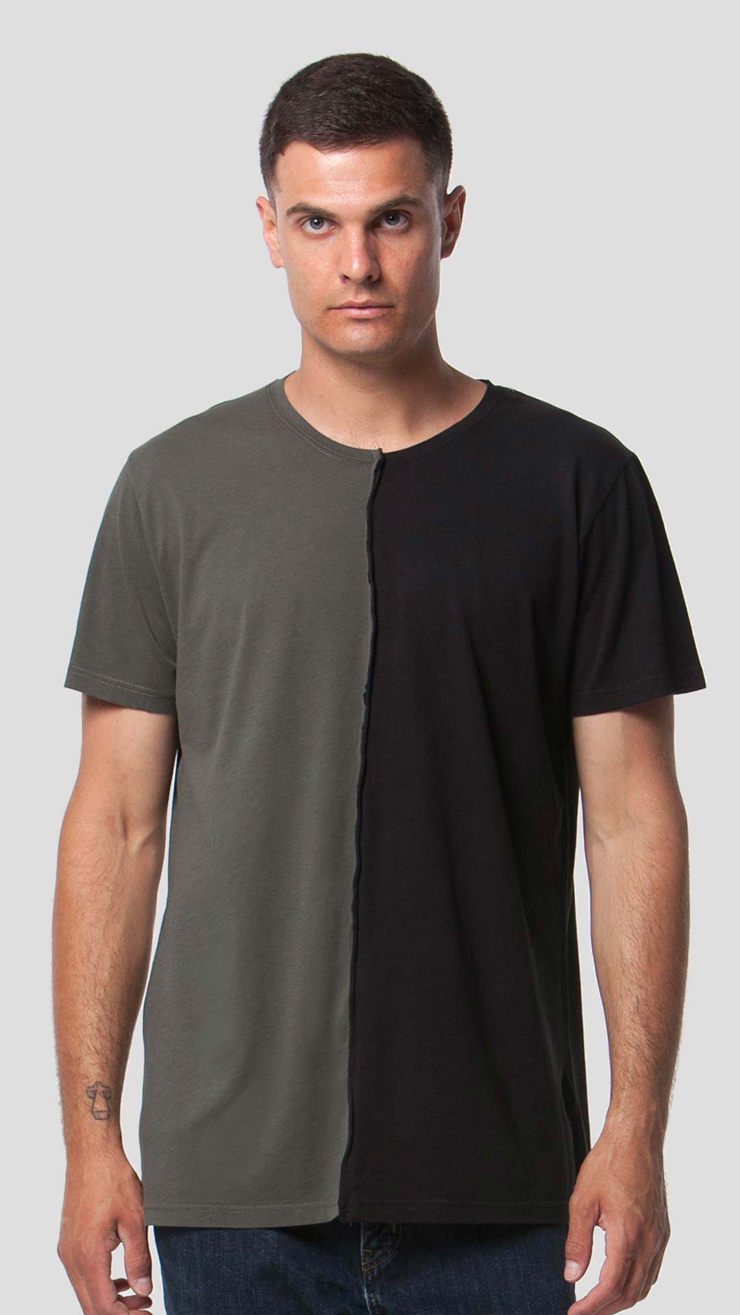 Half & Half T-Shirt in Black and Green, Front View