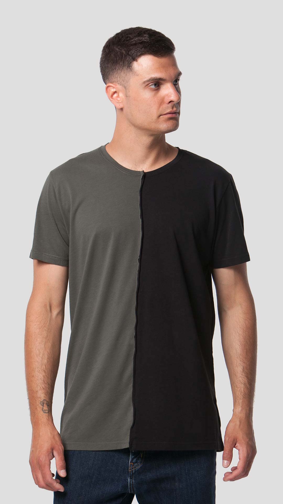 Half & Half T-Shirt in Black and Green, Front View