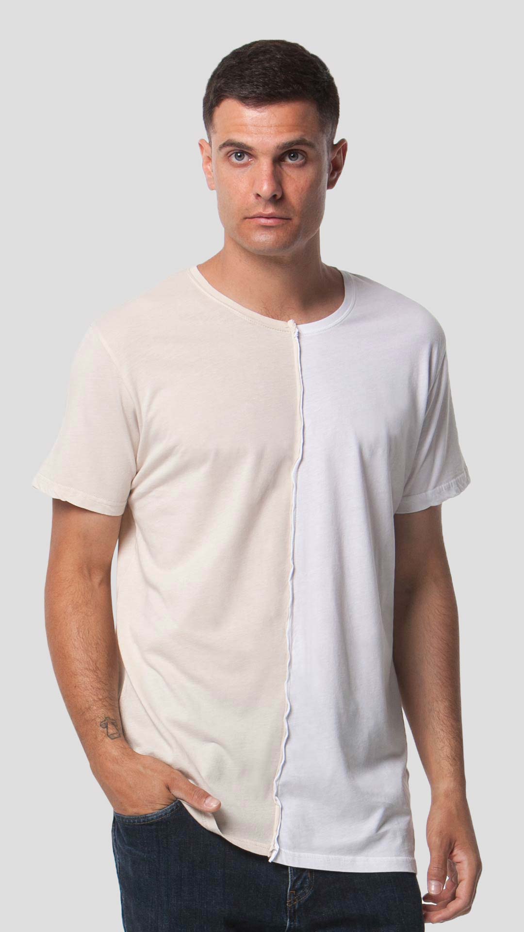 Half & Half T-Shirt in White, Front View
