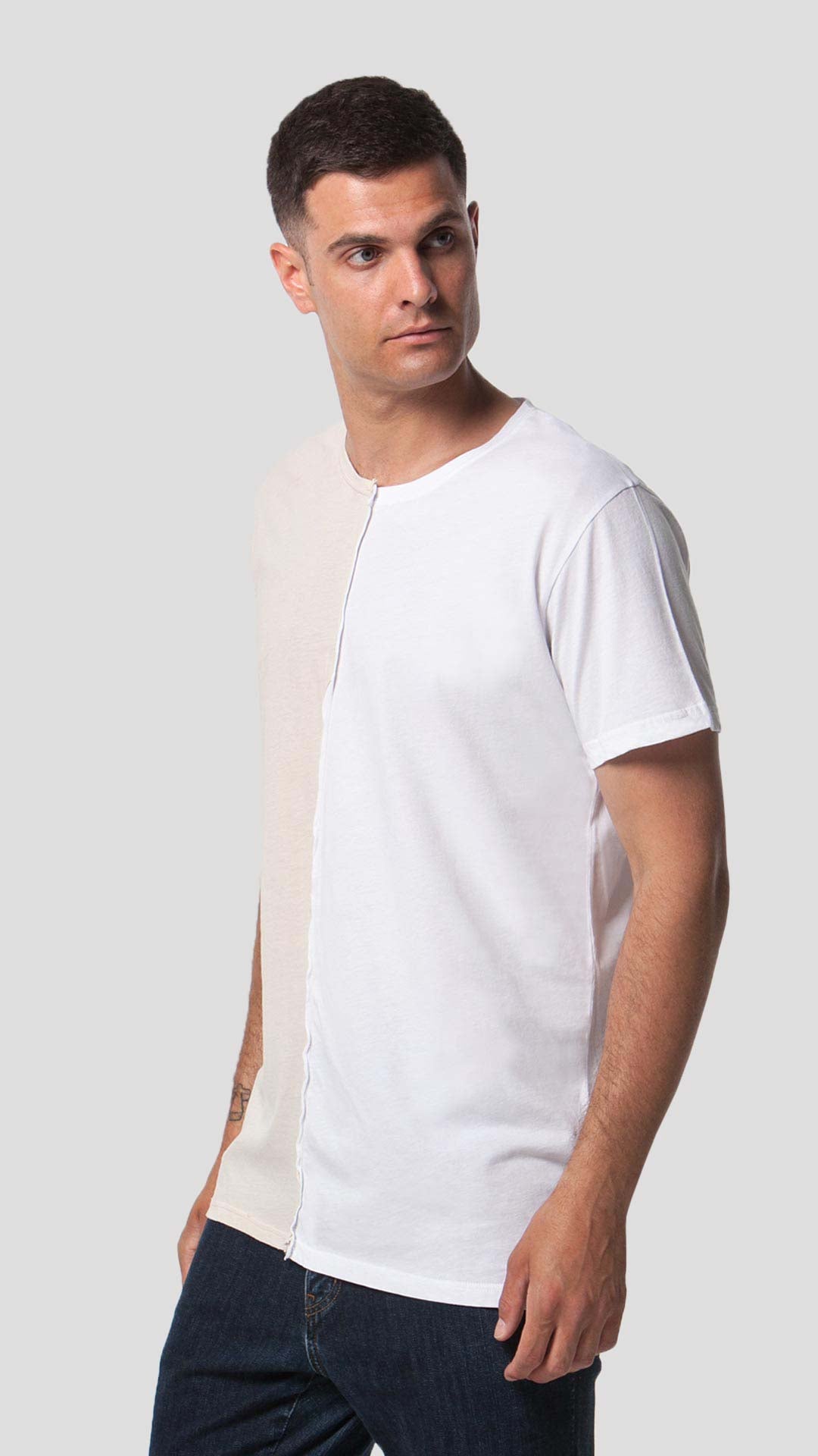 Half & Half T-Shirt in White, Side View
