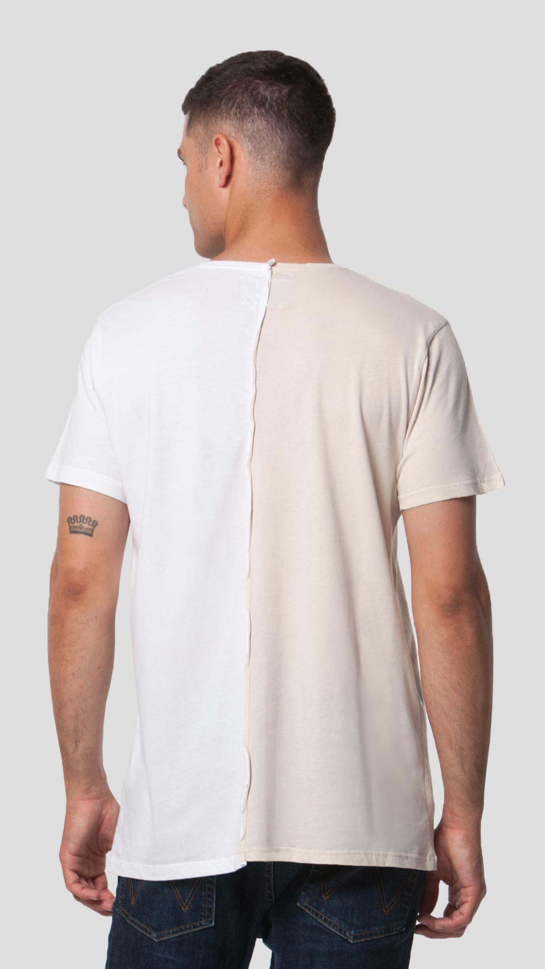 Half & Half T-Shirt in White, Back View